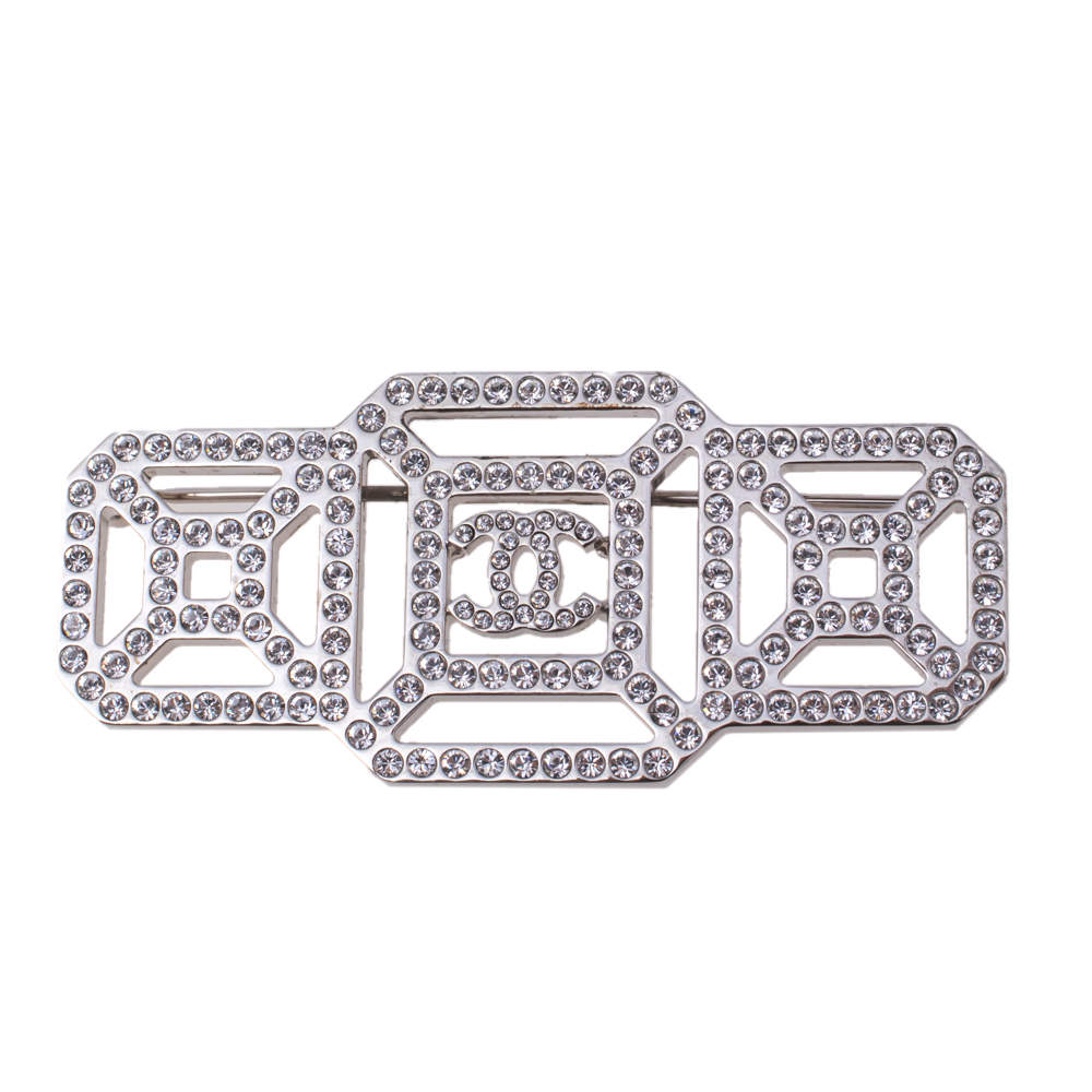 Chanel Silver Tone Crystal Embellished Pin Brooch