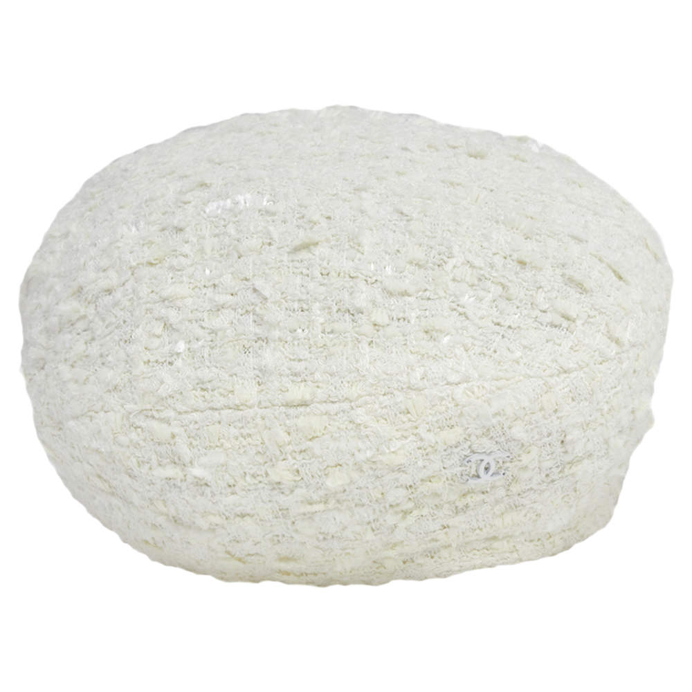 Pre Owned Chanel Ivory Tweed Beret S