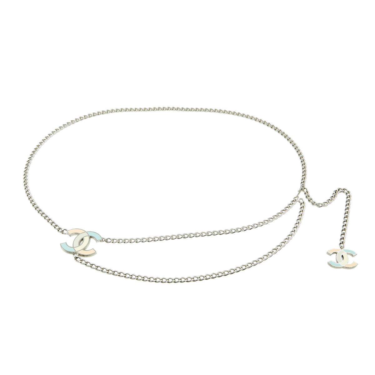 Pre Owned حزام شانيل CC إيناميل متعدد الألوان فضي اللون سلسلة