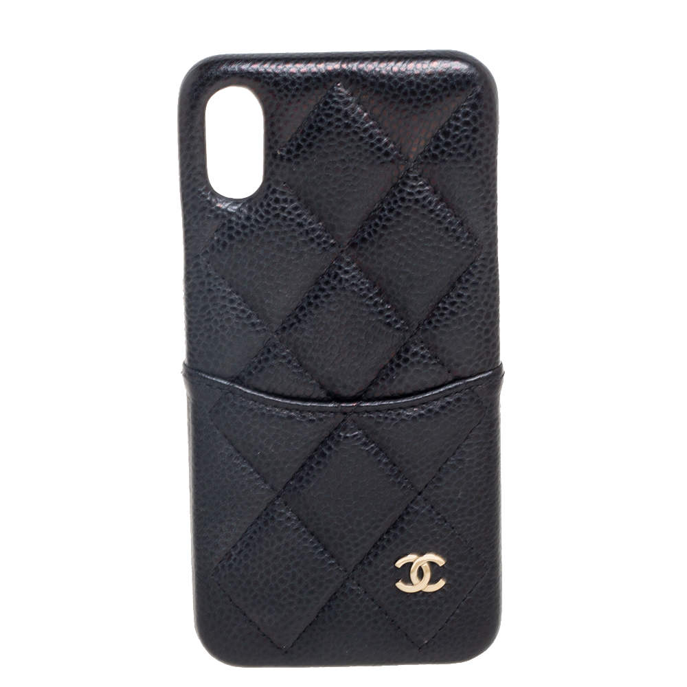 Chanel Black Quilted Caviar Leather iPhone X Case 