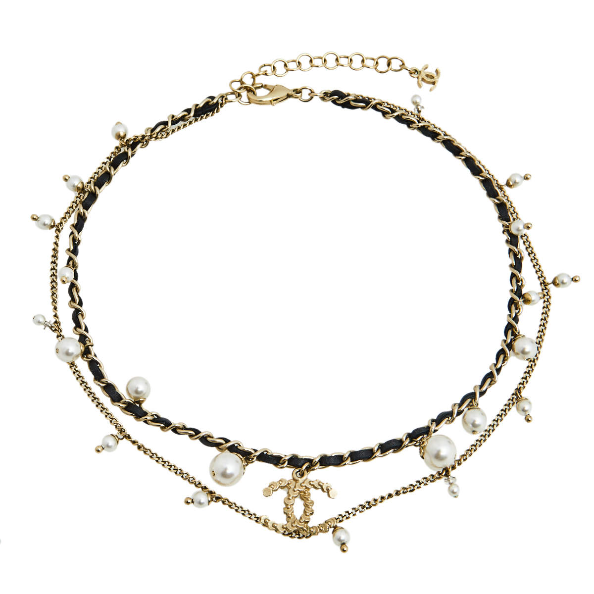 Pre Owned Chanel Pale Gold Tone Multi Strand Choker Necklace