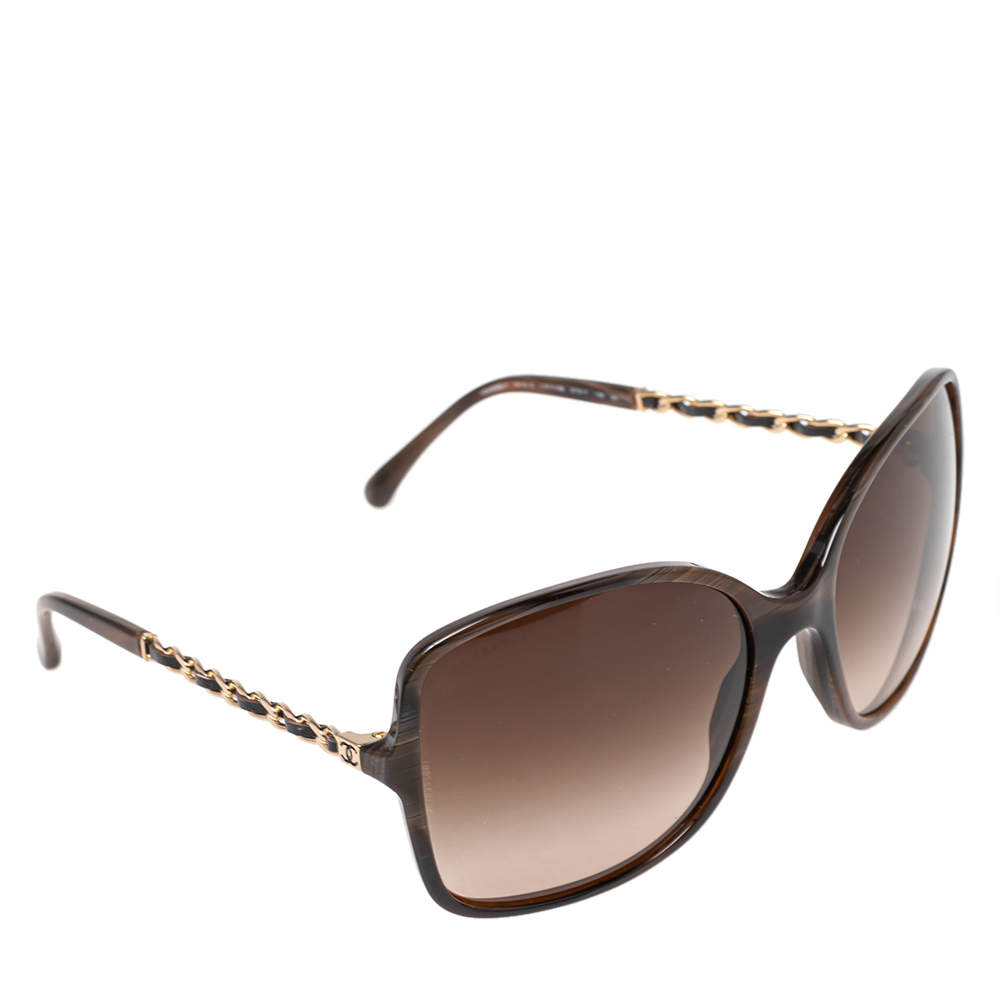 Pre Owned Chanel Brown Striped/ Brown Gradient 5210-Q Square Sunglasses