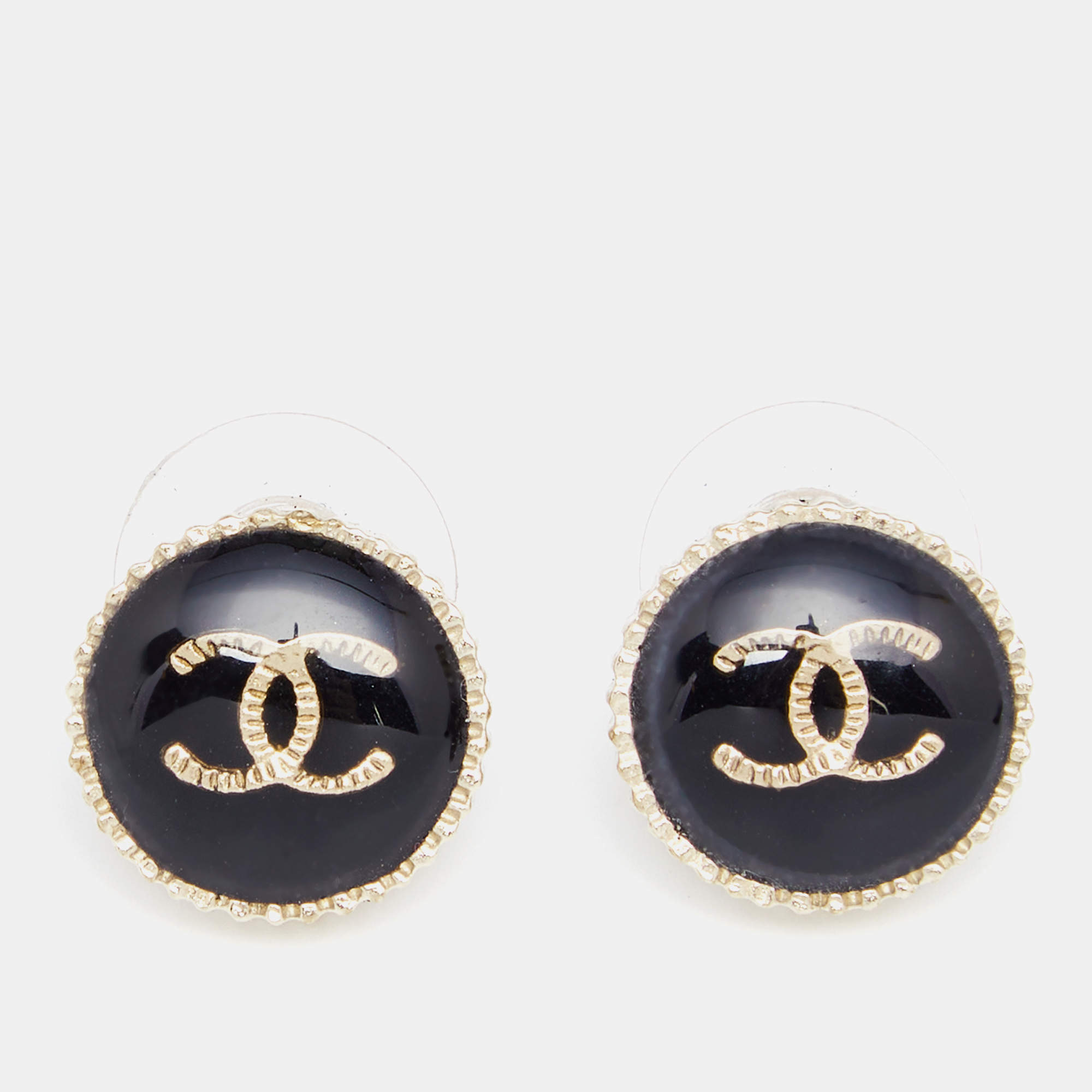 Chanel Black & Gold Tone CC Stud Earrings Chanel | TLC