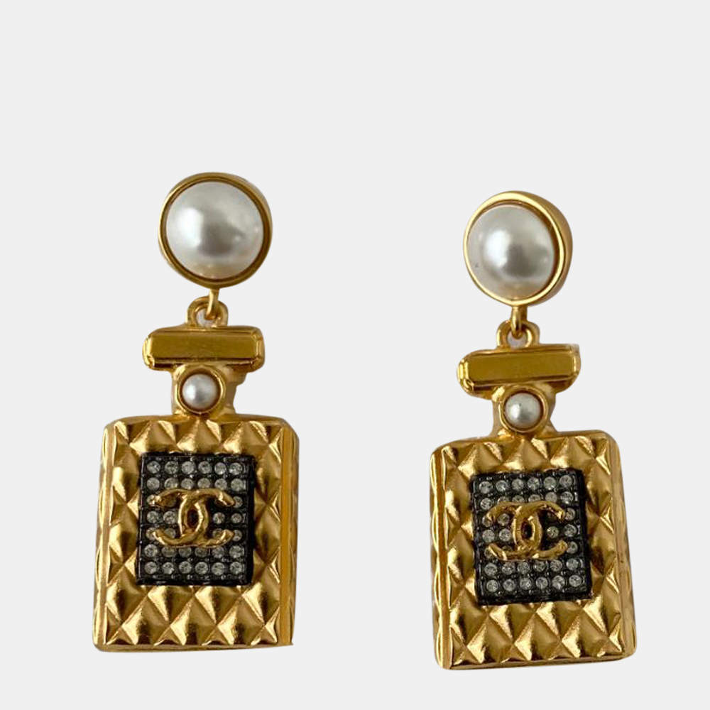 Chanel Goldtone No. 5 Perfume Bottle Drop Earrings - Yoogi's Closet