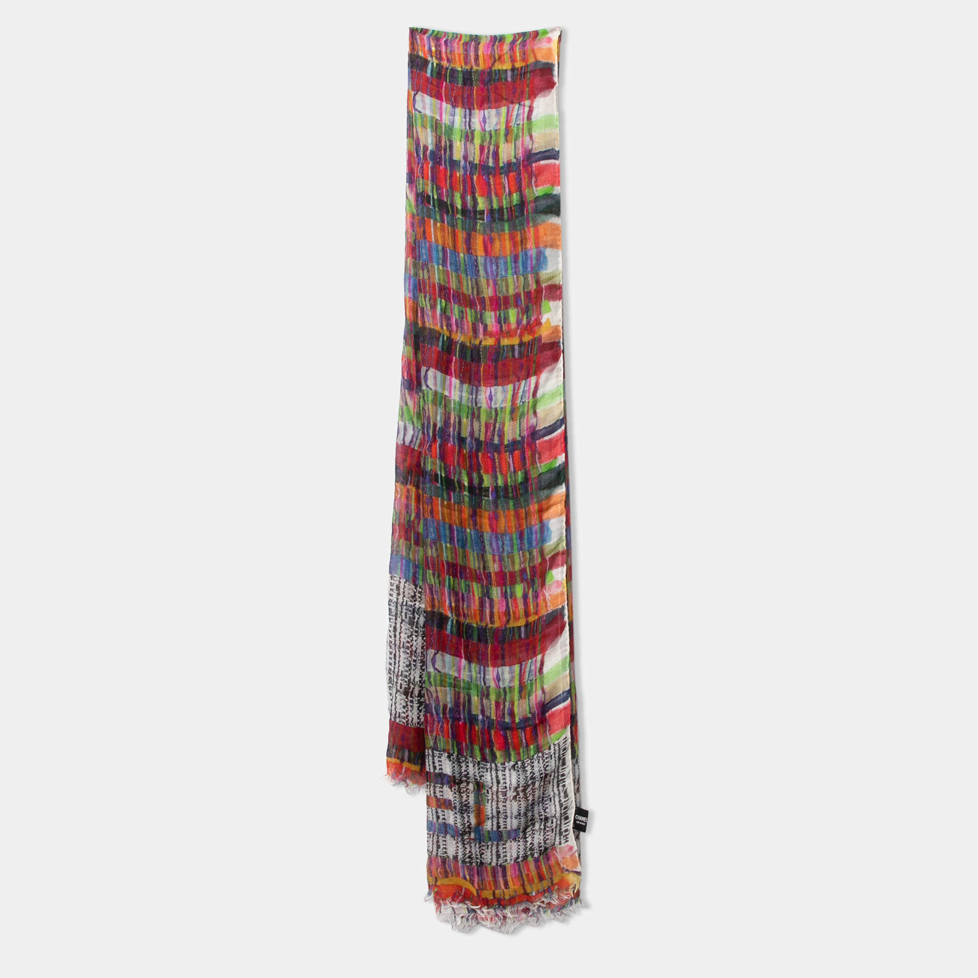 Chanel Multicolor Printed Modal & Cashmere Fringed Scarf