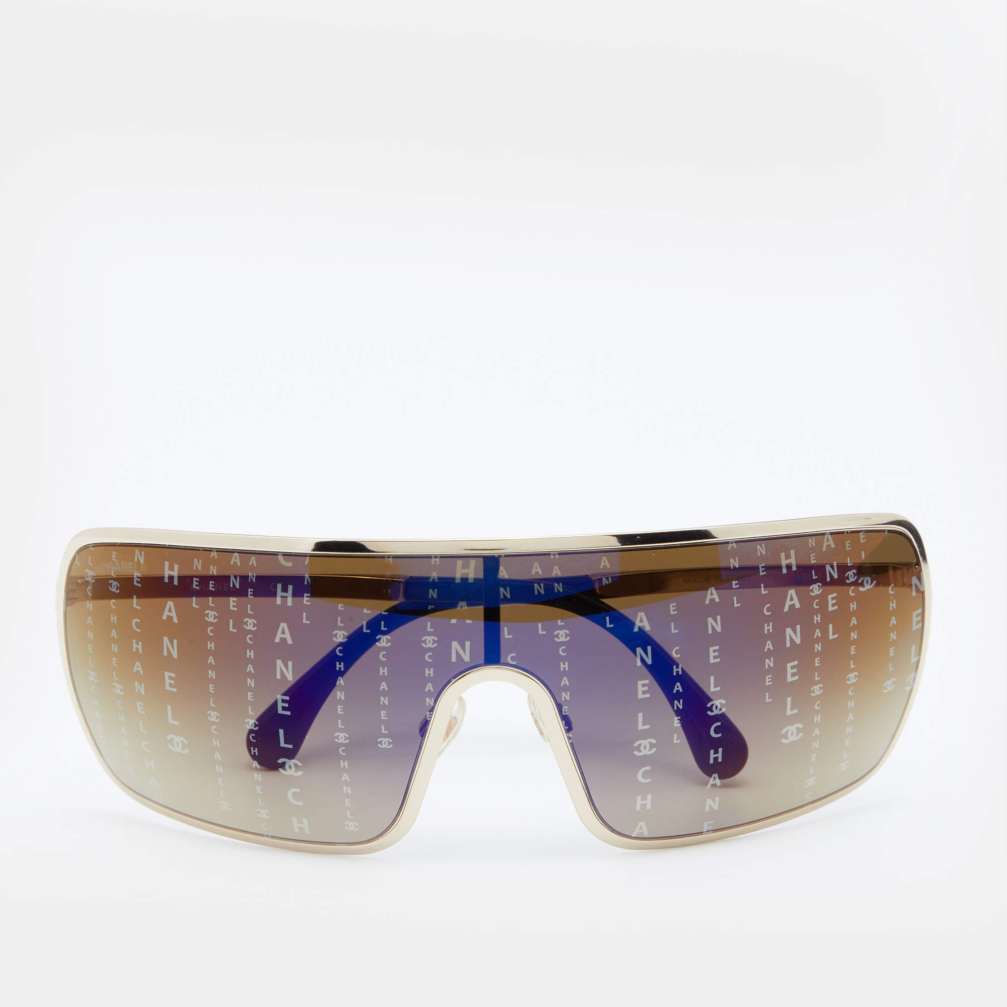 Chanel Gold Tone/Brown Gradient Hologram 71213 Shield Sunglasses
