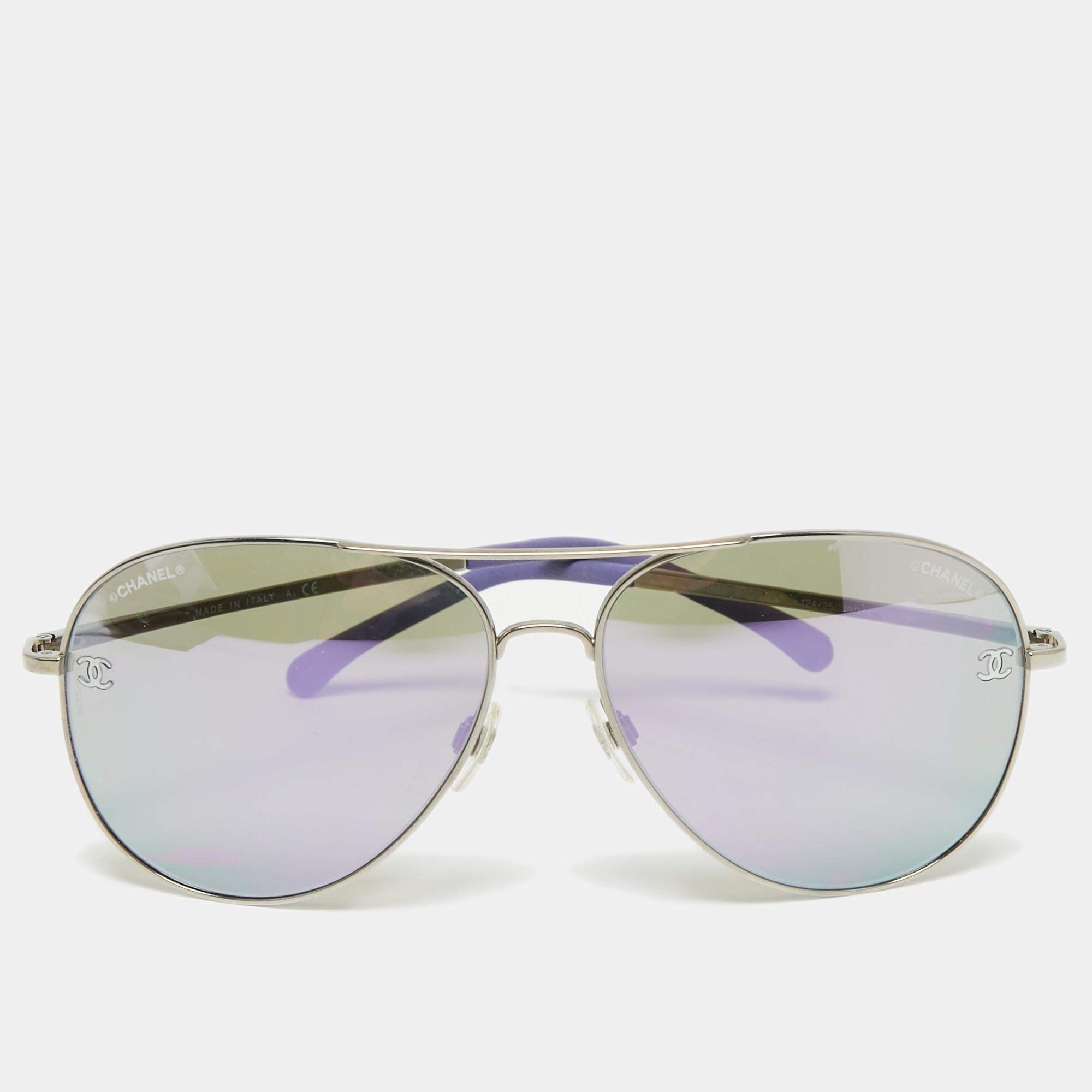 مملوكة مسبقًا Chanel Purple/Silver Tone 4189TQ Mirrored Aviator Sunglasses