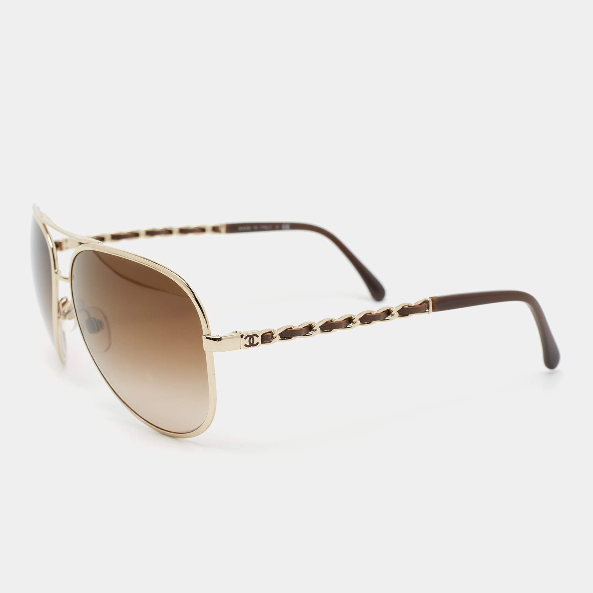 Chanel Goldtone & Leather/ Brown Gradient 4194-Q Aviator Sunglasses Chanel