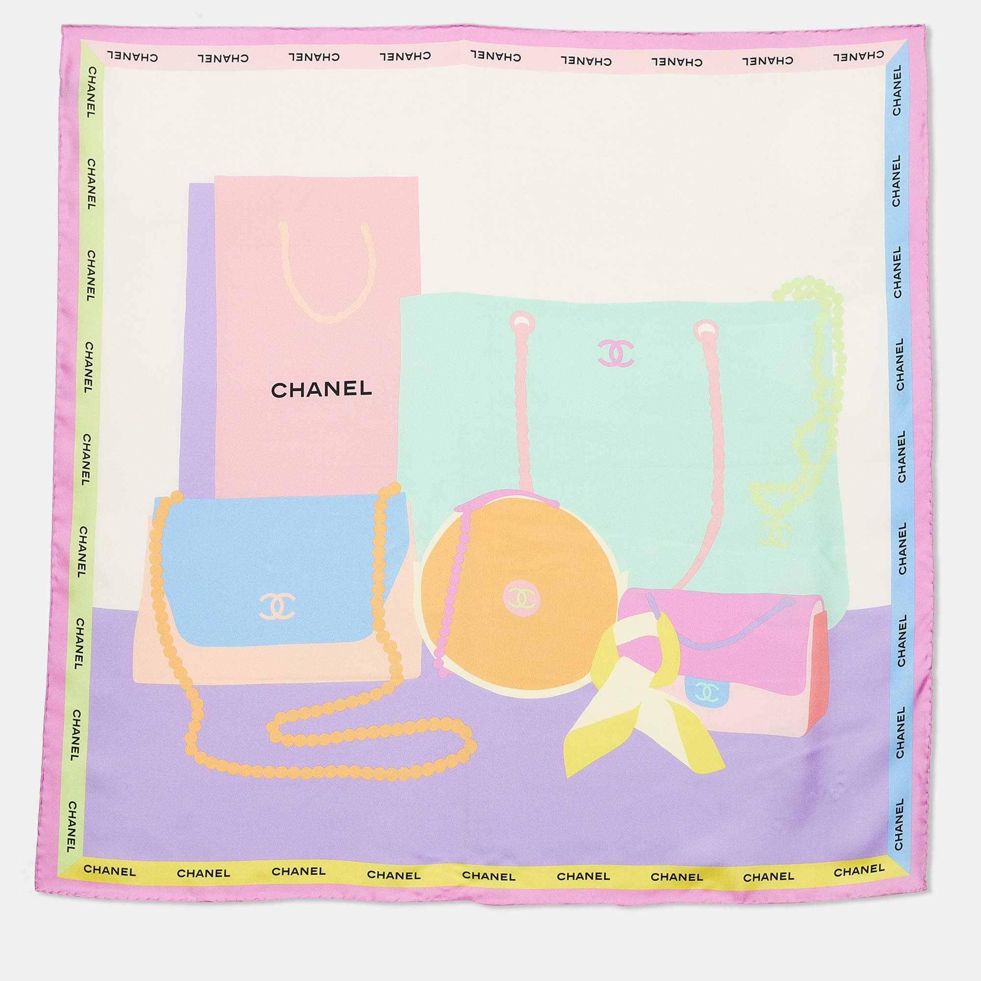 مملوكة مسبقًا Chanel Multicolor Bags Print Silk Scarf