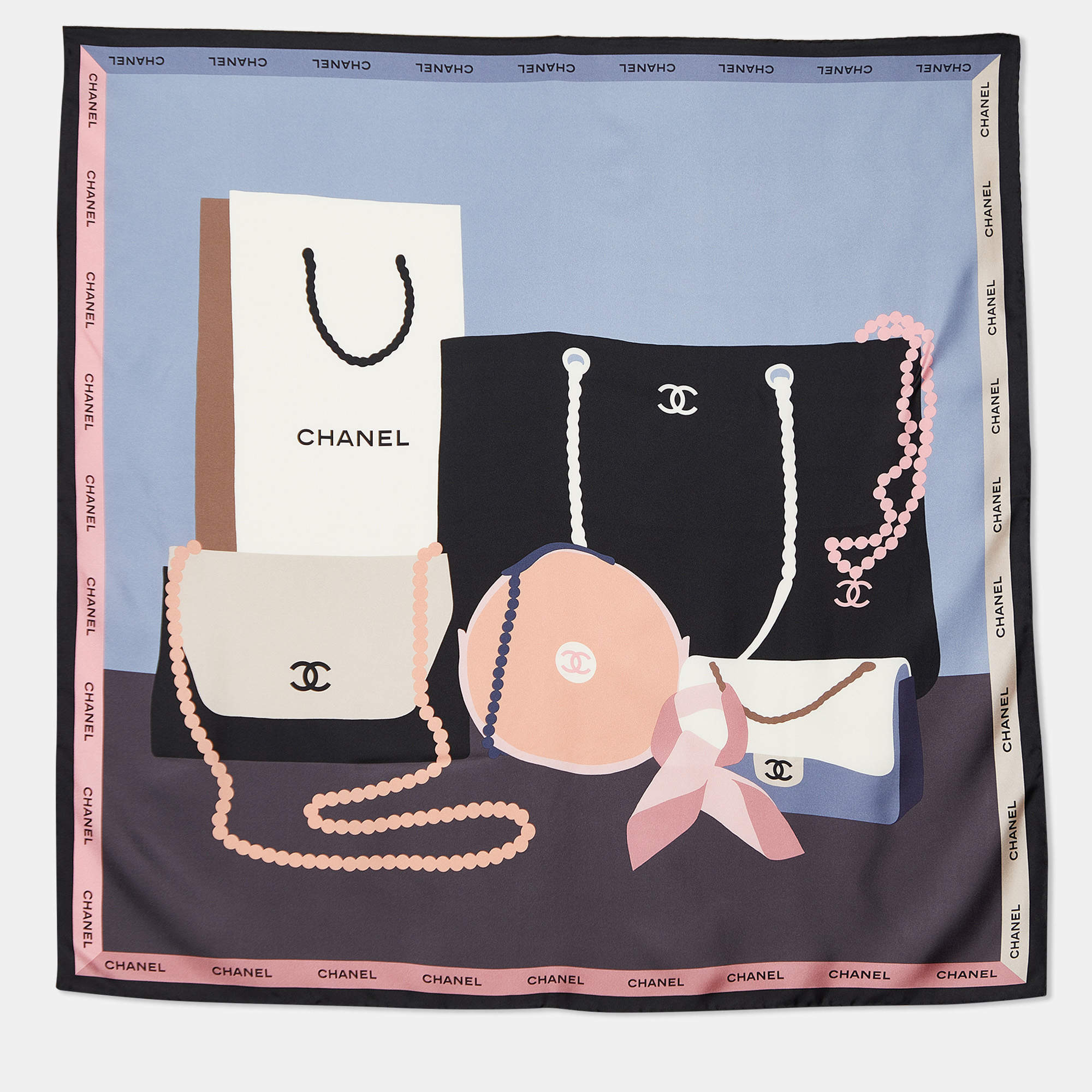 مملوكة مسبقًا Chanel Multicolor Bags Print Silk Square Scarf