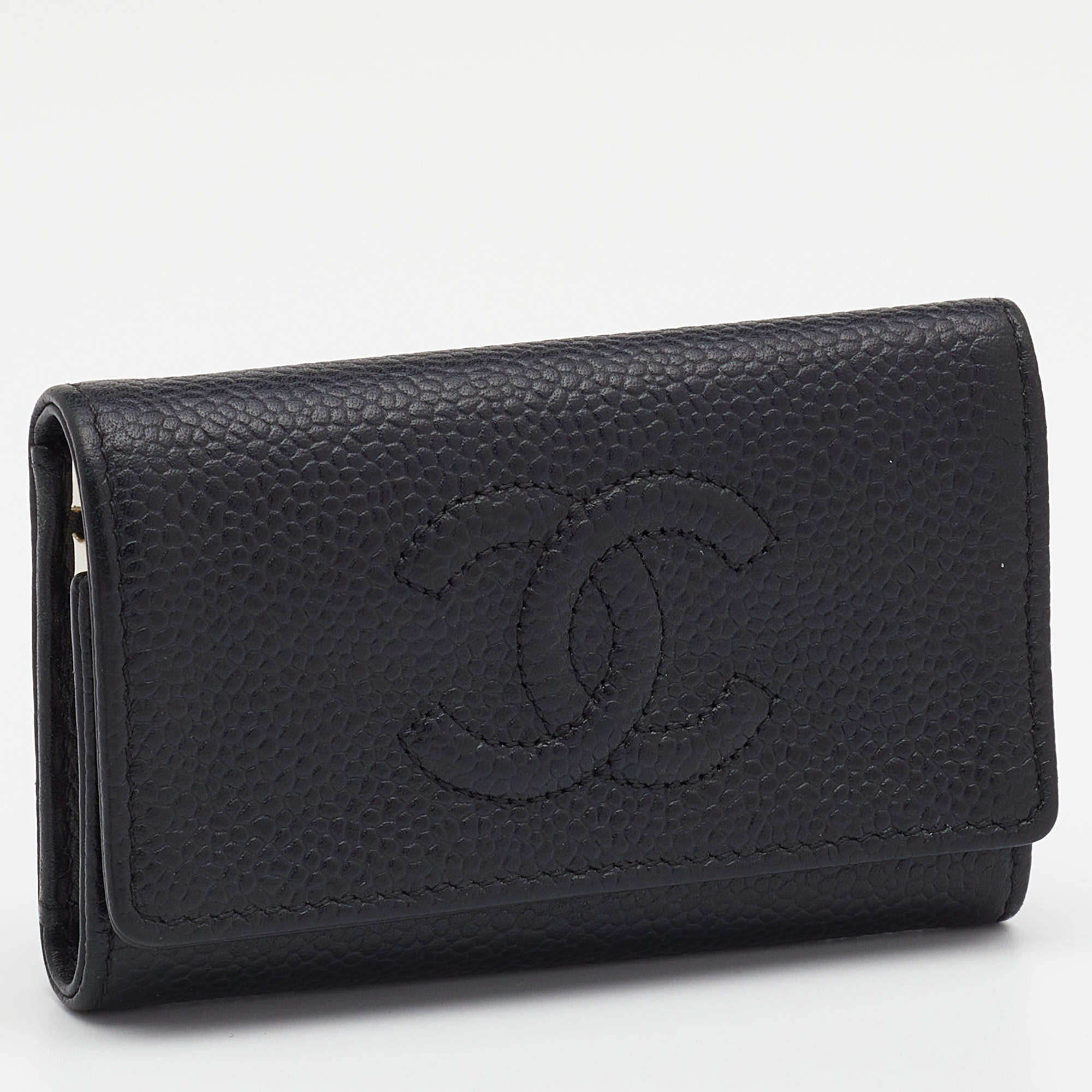 Chanel Black Caviar Leather CC 6 Key Holder