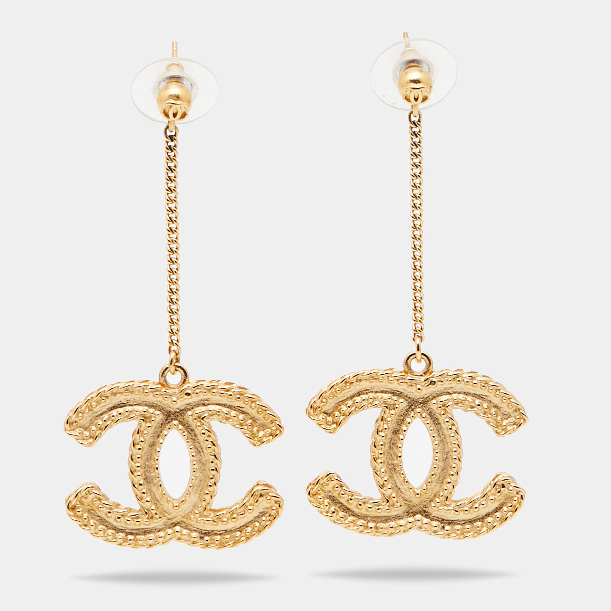 Pre Owned Chanel CC Gold Tone Earrings