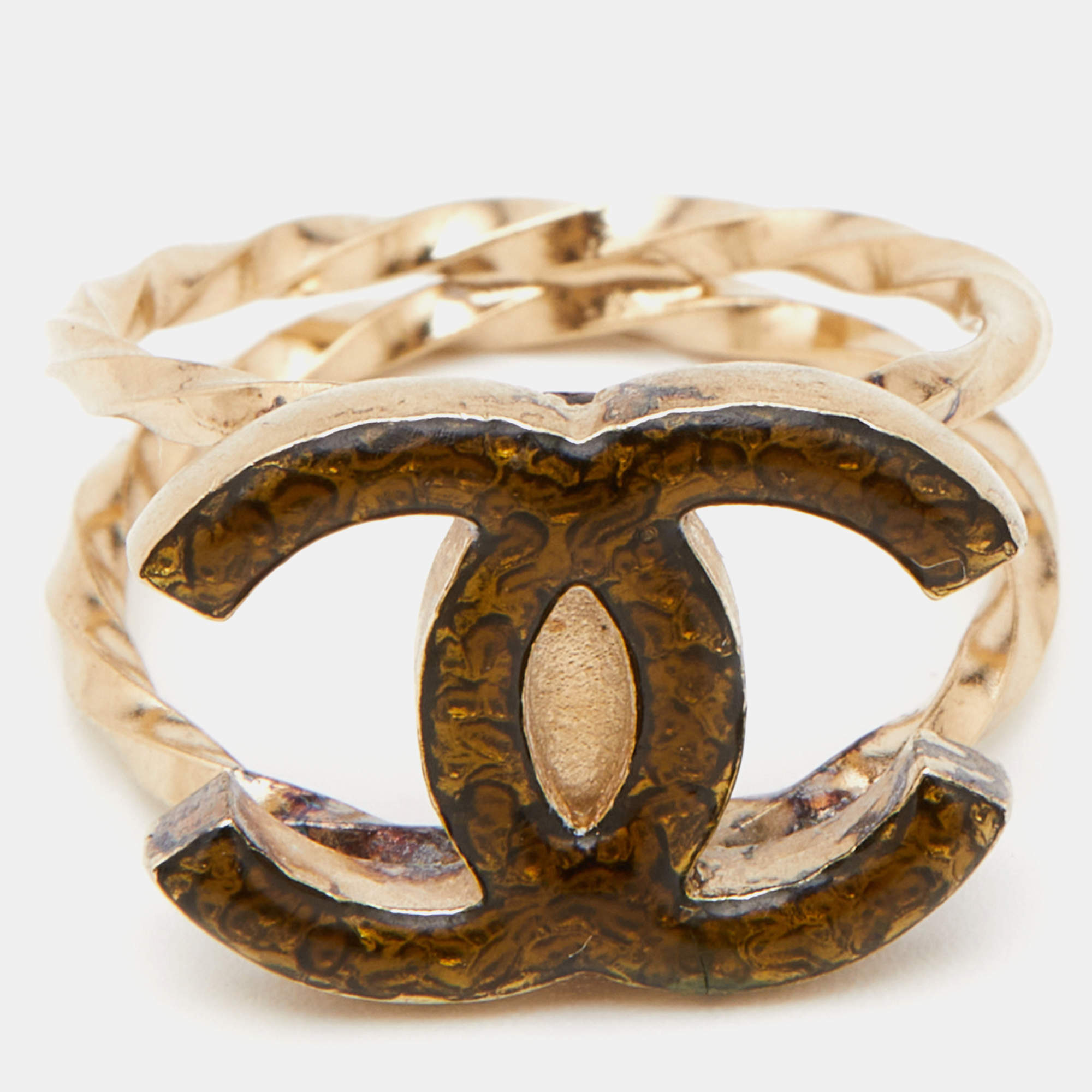 Chanel CC Resin Gold Tone Ring Size 53 Chanel