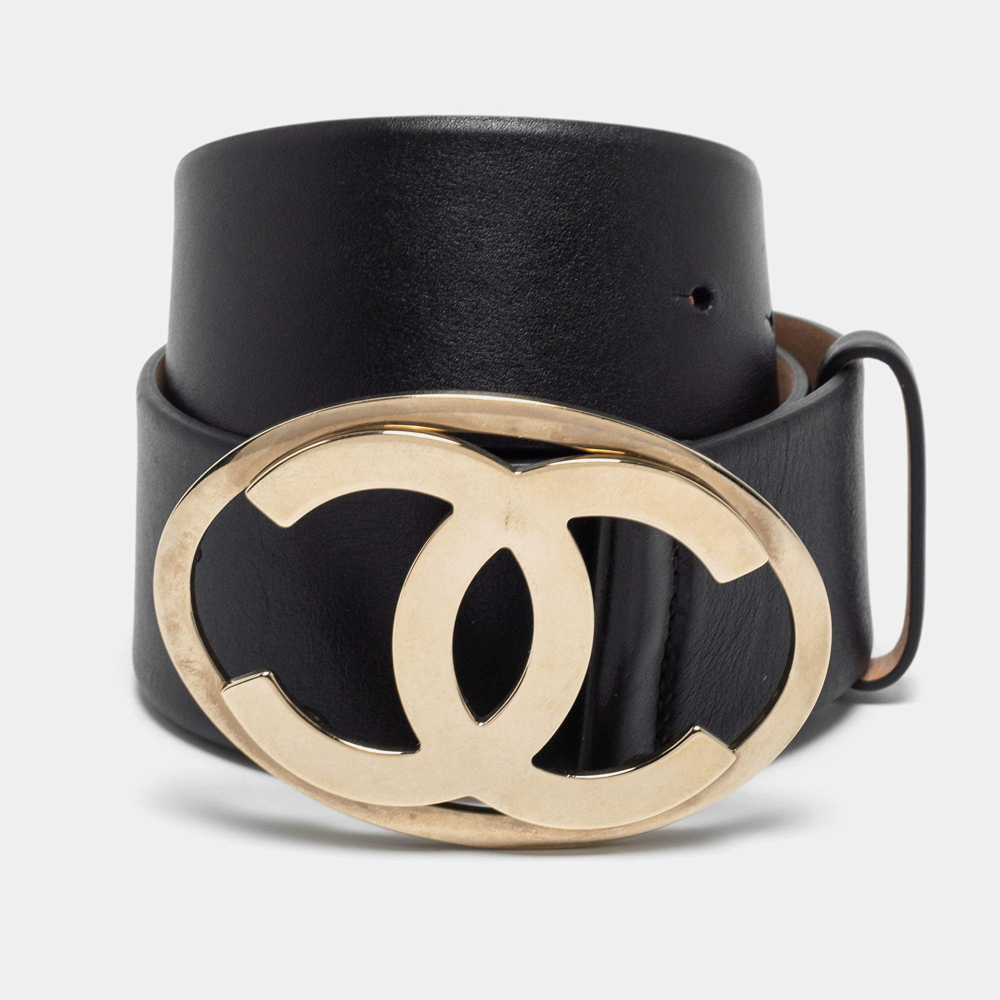 Chanel Black Leather CC Buckle Belt 75CM Chanel