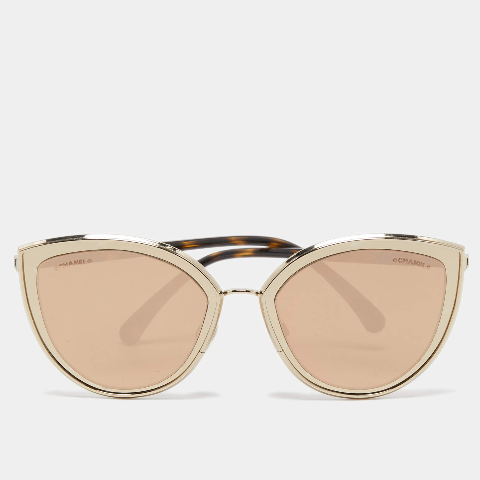 Chanel Gold 422 Mirrored Cat Eye Sunglasses Chanel | The Luxury Closet