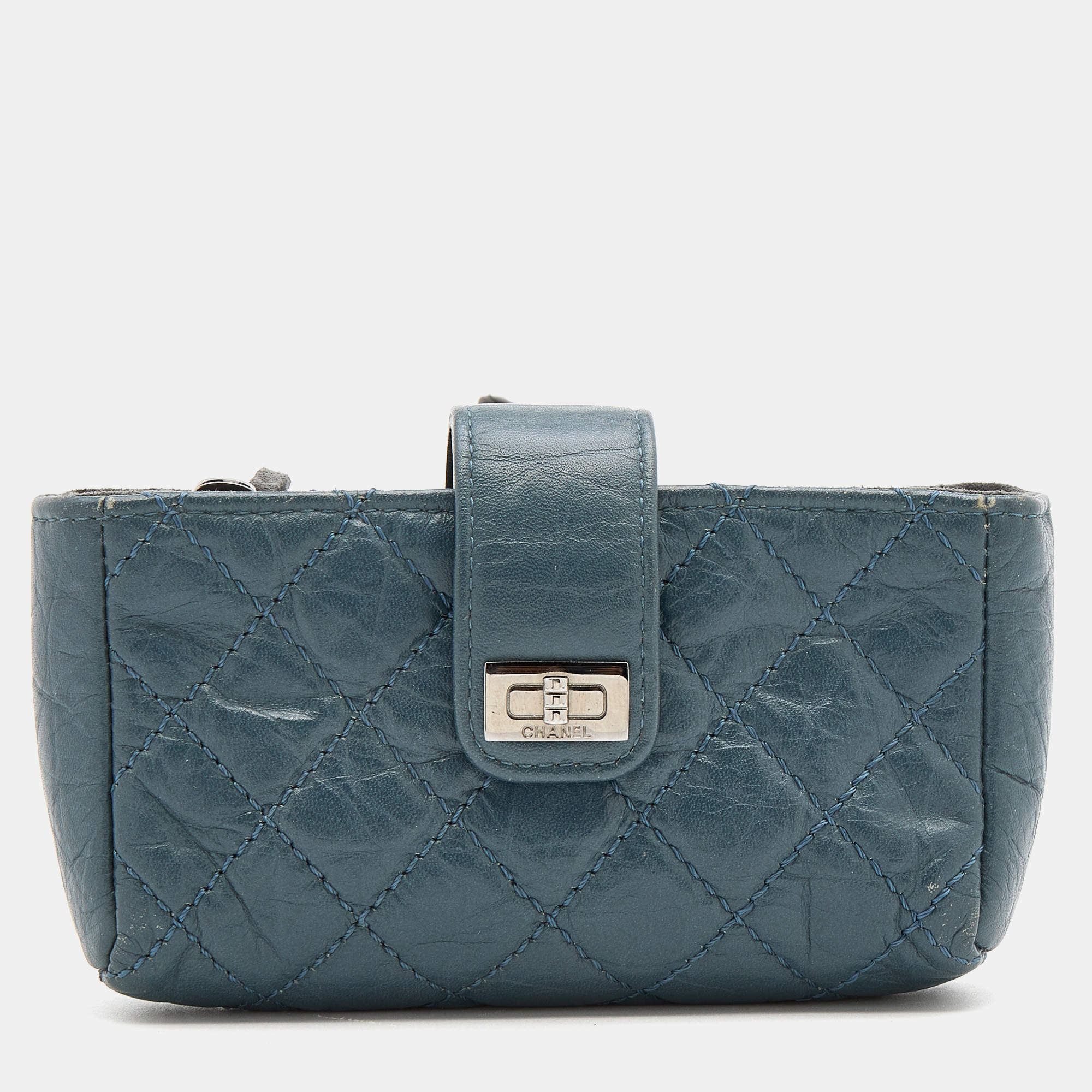 Pre Owned Chanel Blue Quilted Leather Reissue CC Phone Pouch