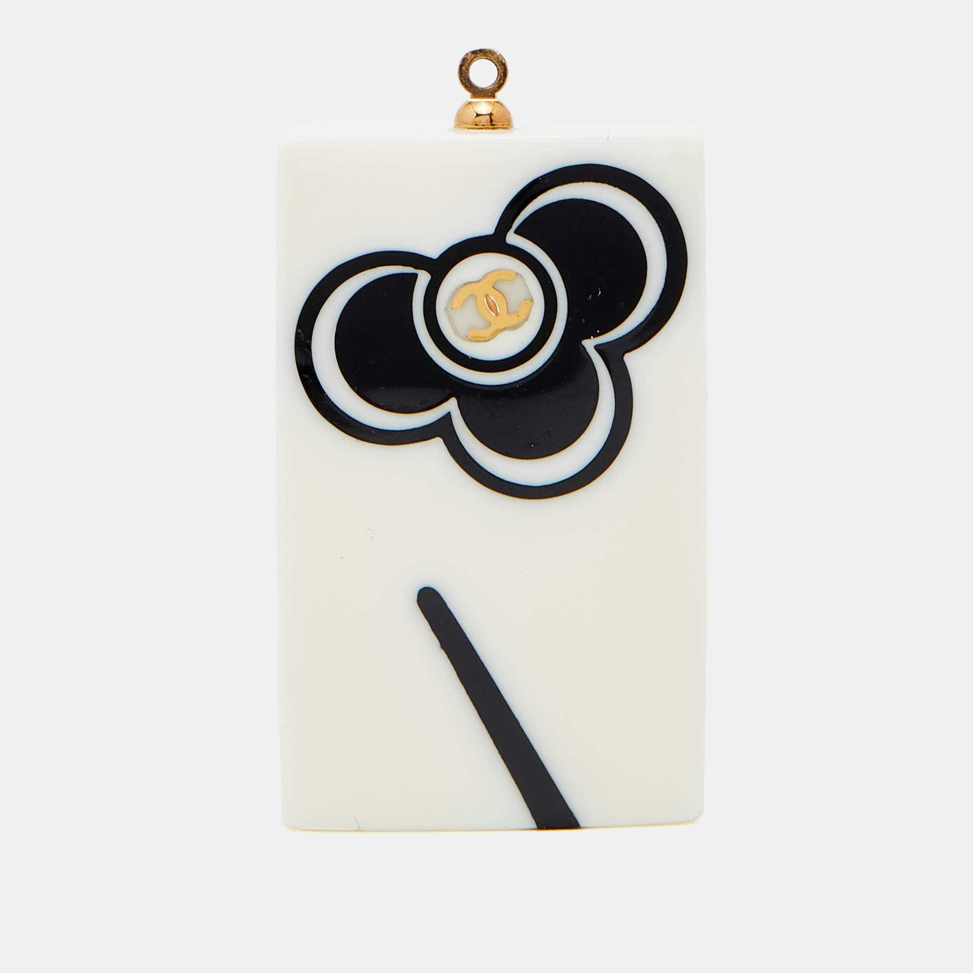Pre Owned Chanel Monochrome Leaf Enamel Rectangle Pendant 