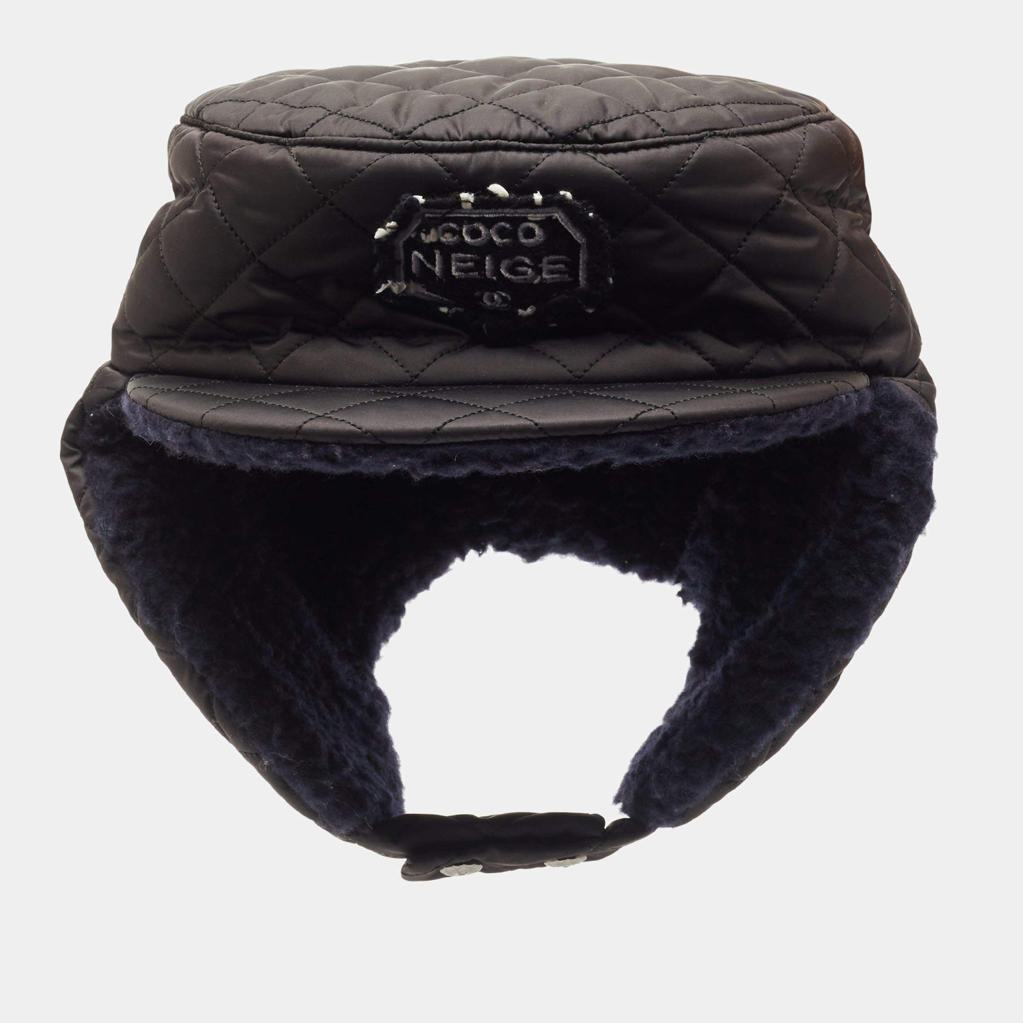 Chanel Black Quilted Coco Neige Trapper Hat M Chanel