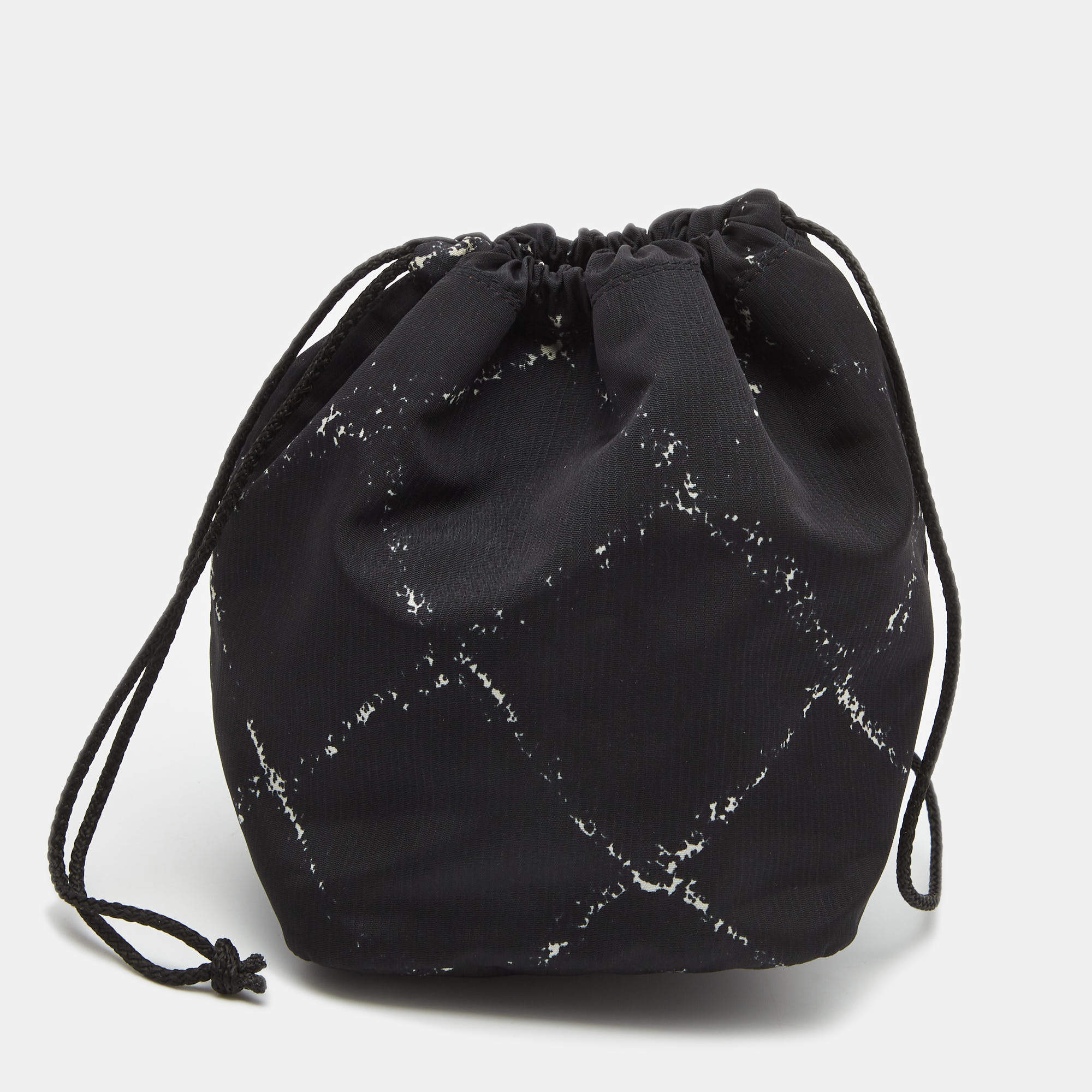 Chanel Black/White Quilted Print Nylon Travel Line Drawstring Pouch