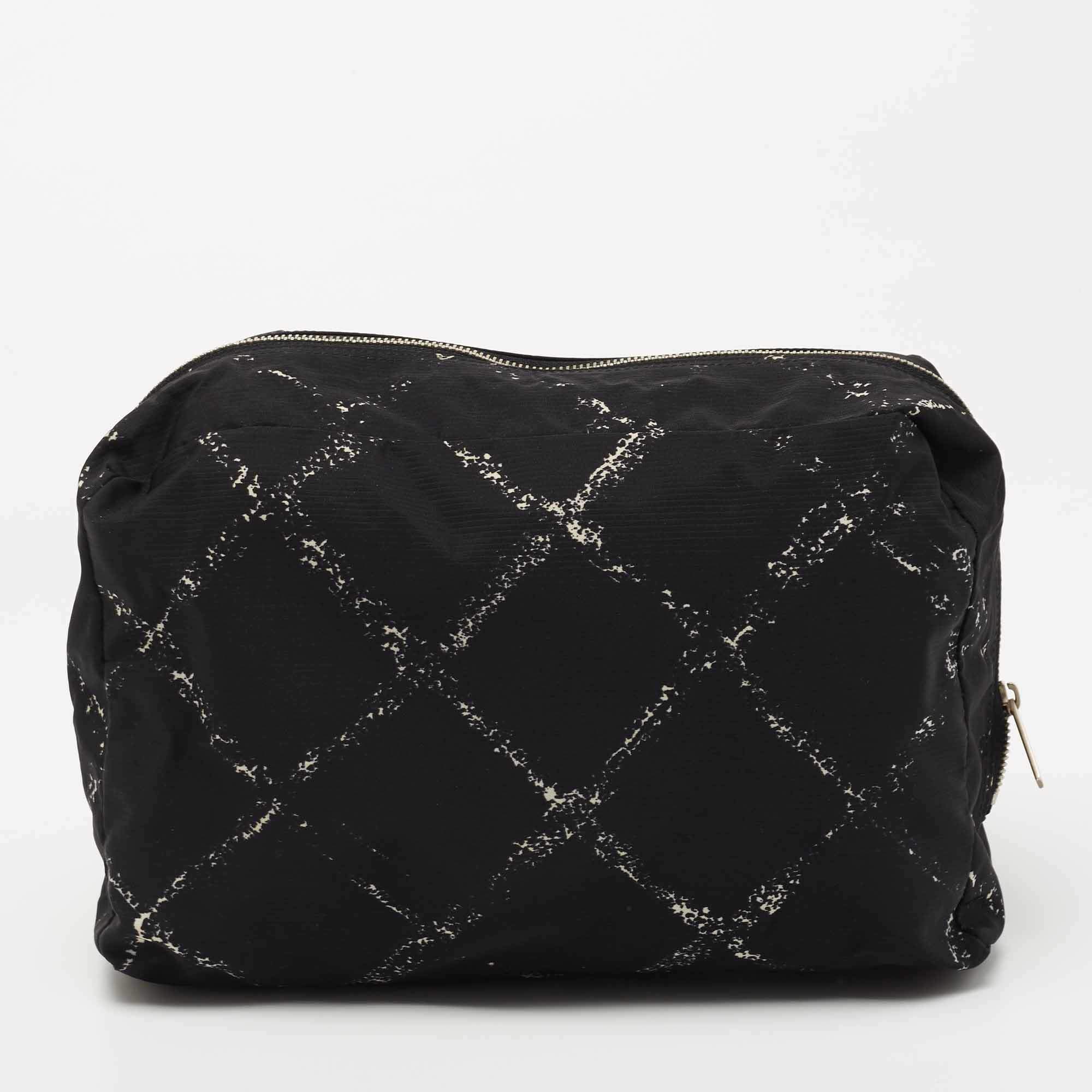 Chanel Black/White Quilted Print Nylon Travel Ligne Cosmetic Pouch Chanel