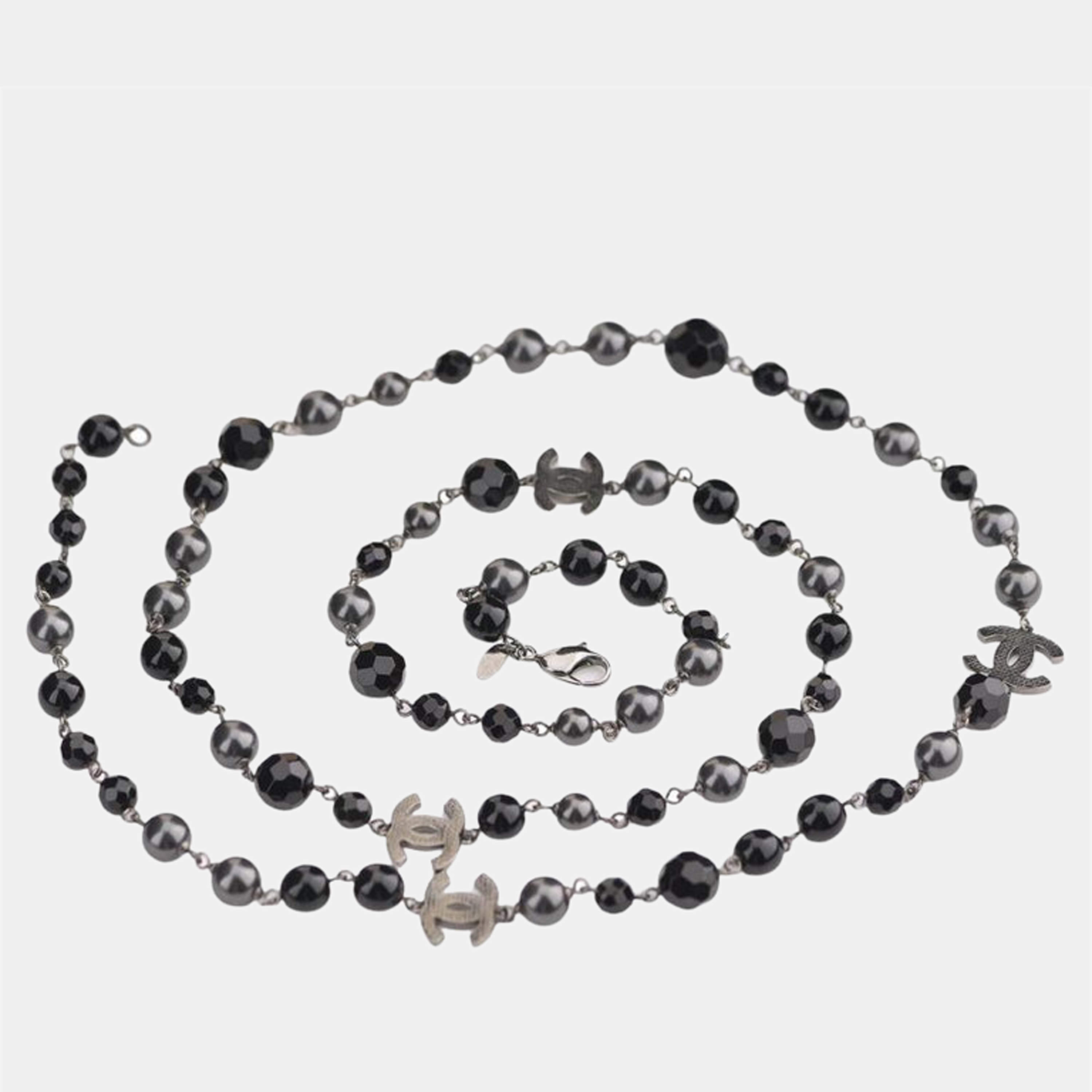 Chanel black bead on sale necklace