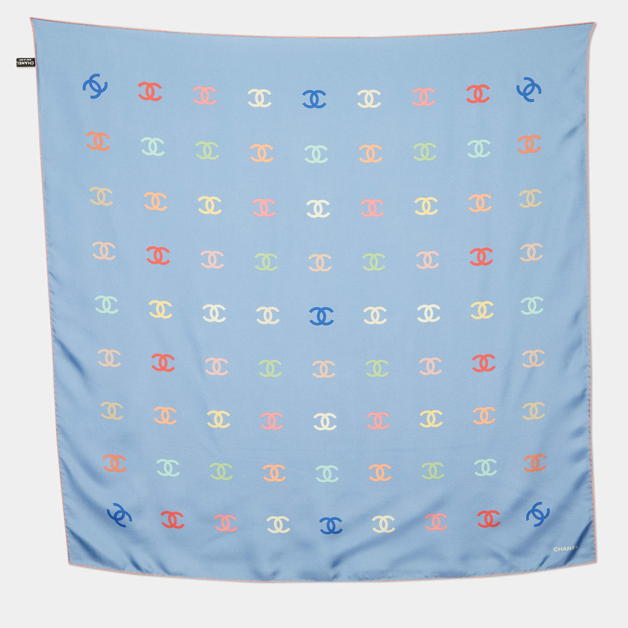 Chanel Light Blue CC Printed Silk Square Scarf