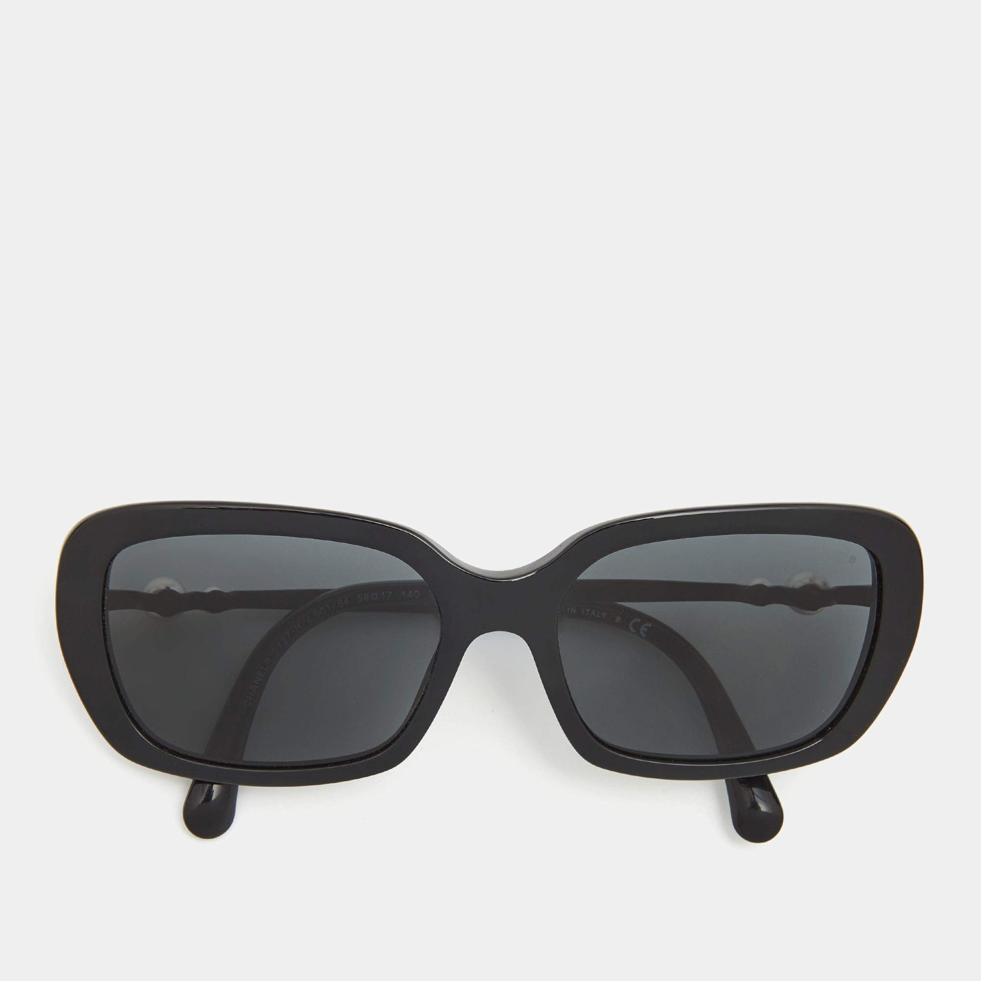 Pre Owned Chanel Black CC Pearl Rectangle Sunglasses 