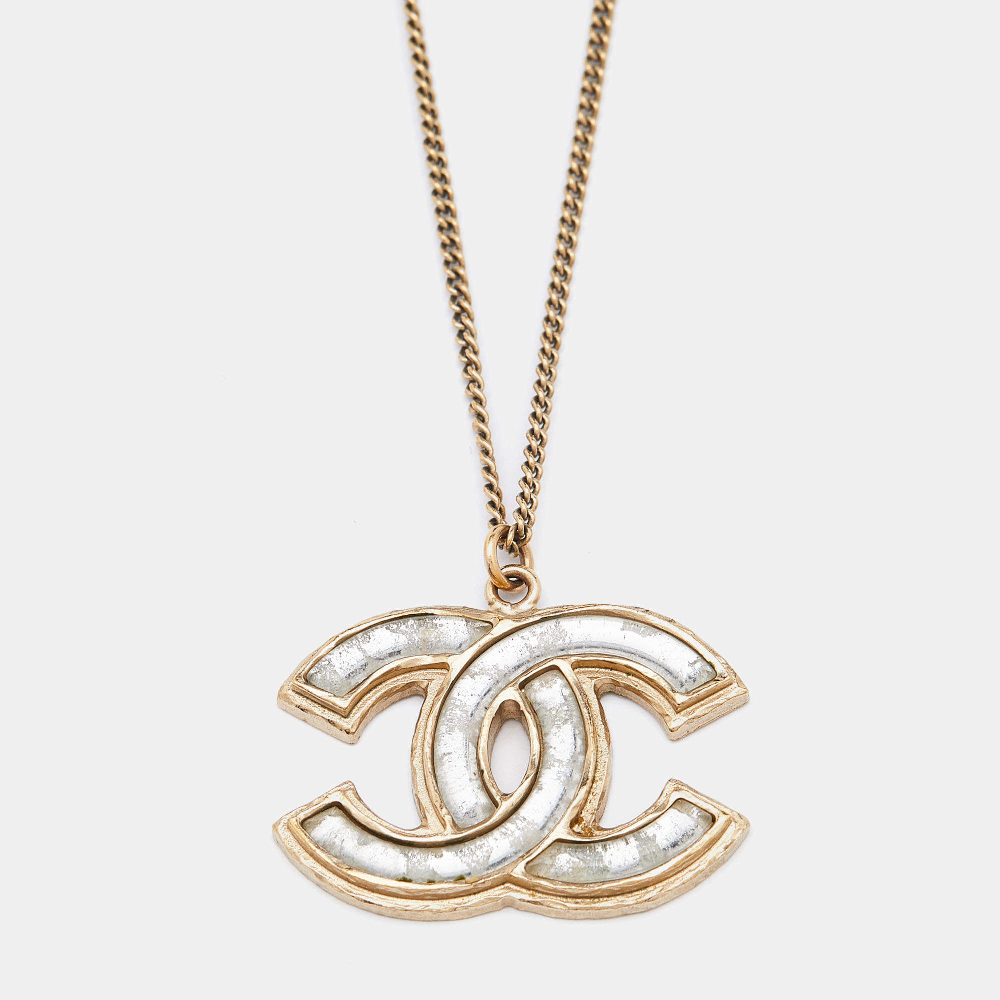 Chanel CC Resin Gold Tone Pendant Necklace