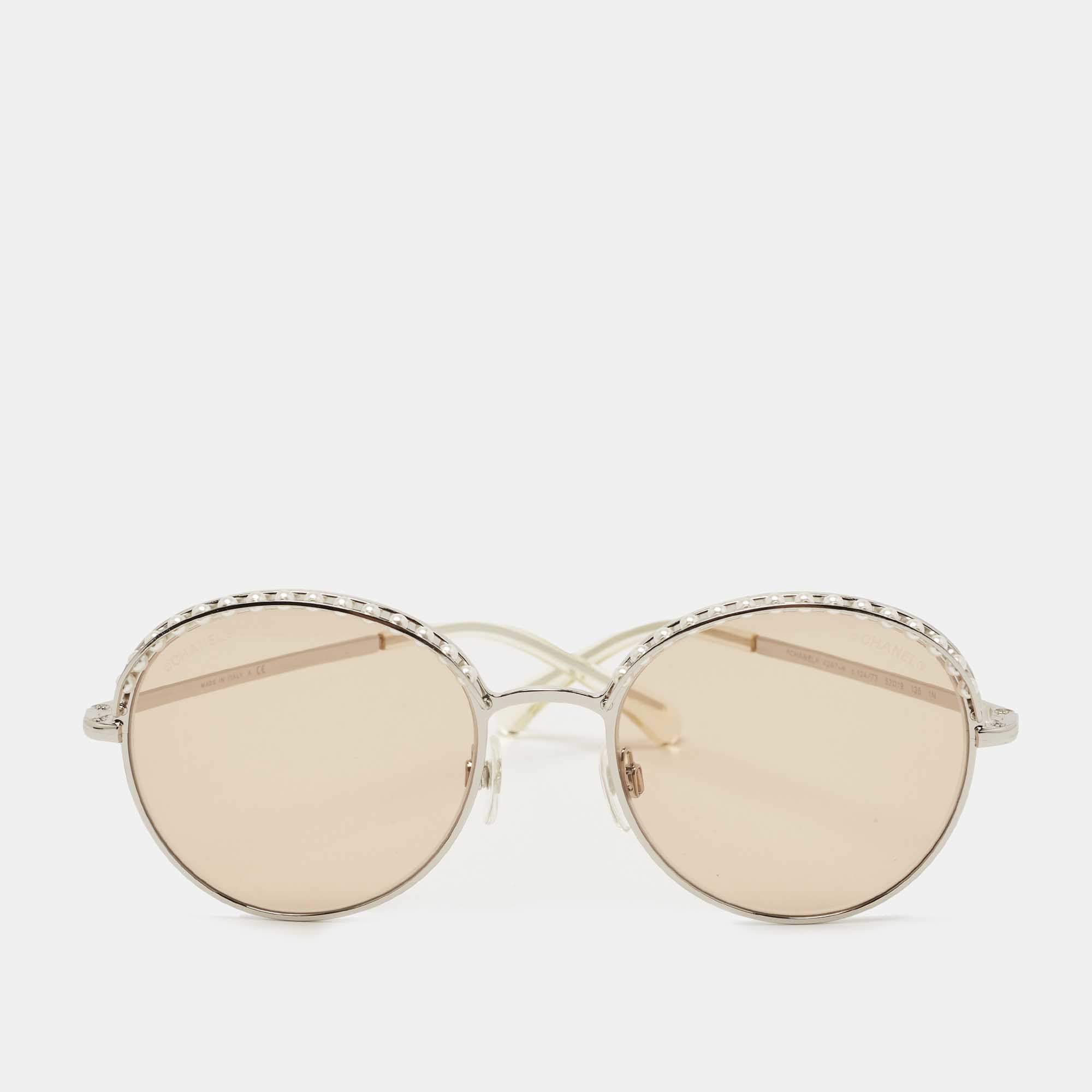 Chanel Silver Tone/Beige 4247-H Faux Pearl Round Sunglasses