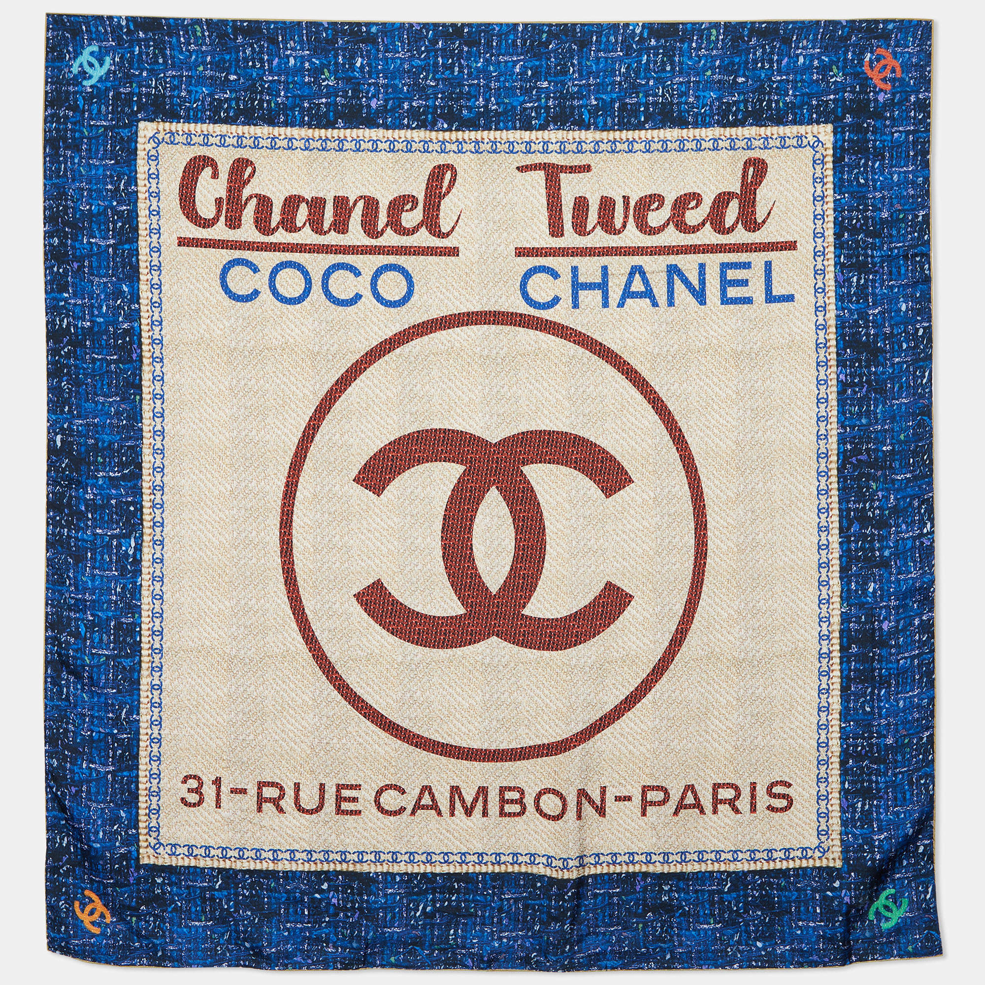 Chanel Multicolor Tweed Printed Silk Square Scarf