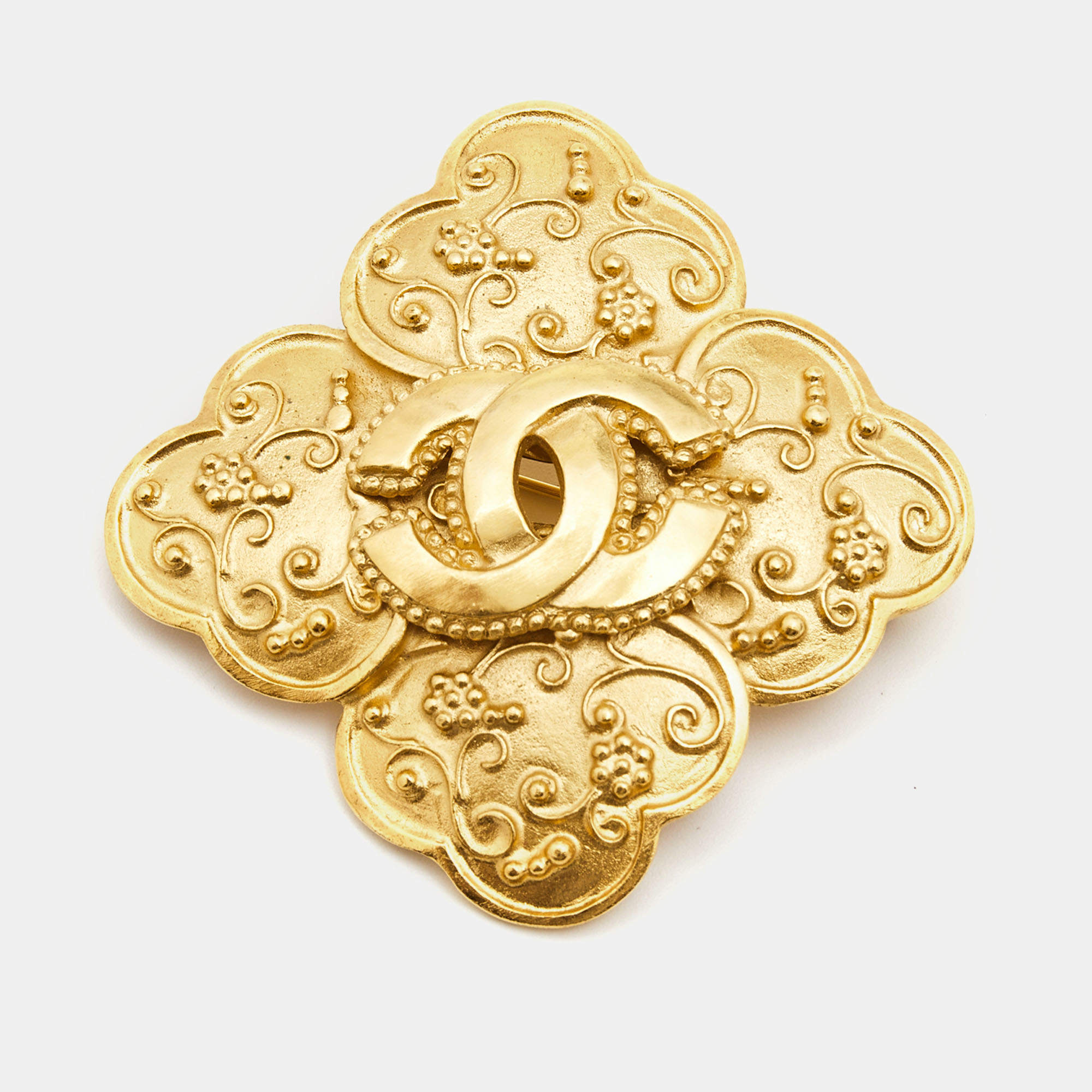 Chanel CC Vintage Gold Tone Brooch