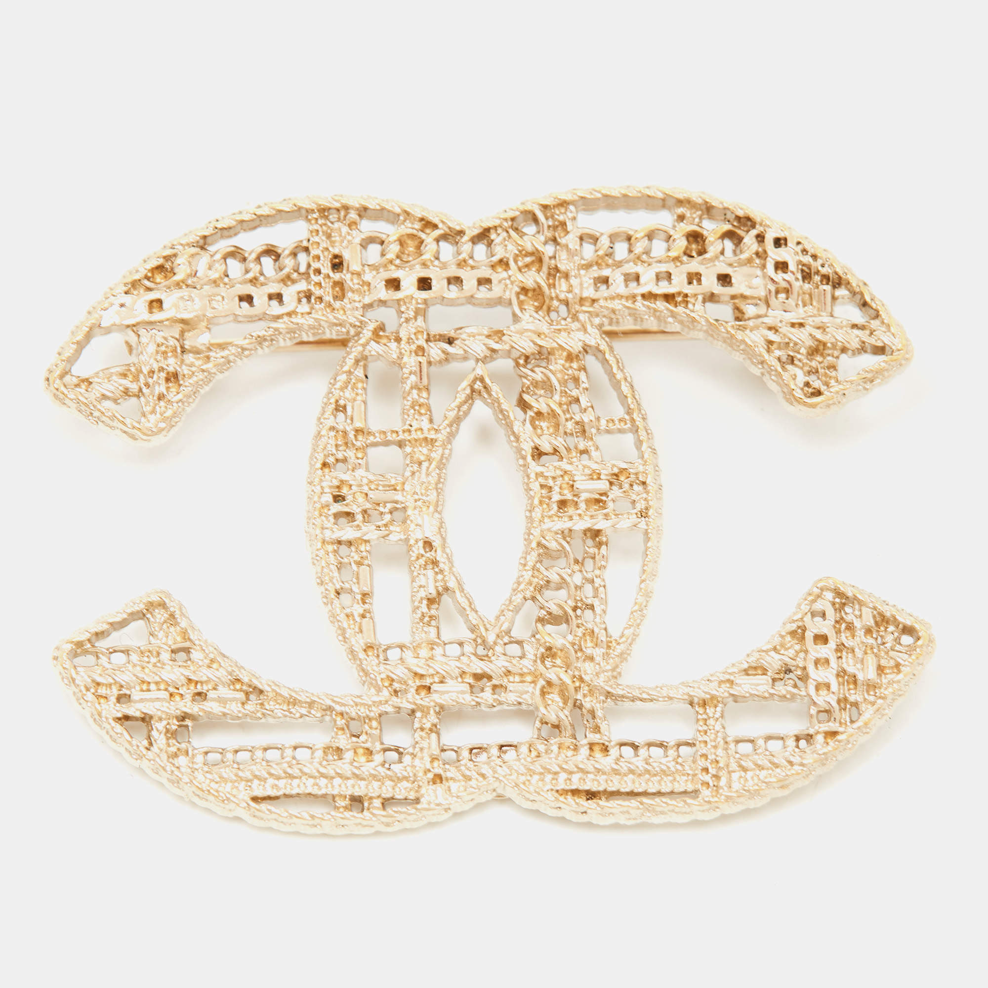 Chanel CC Chains Motif Gold Tone Brooch