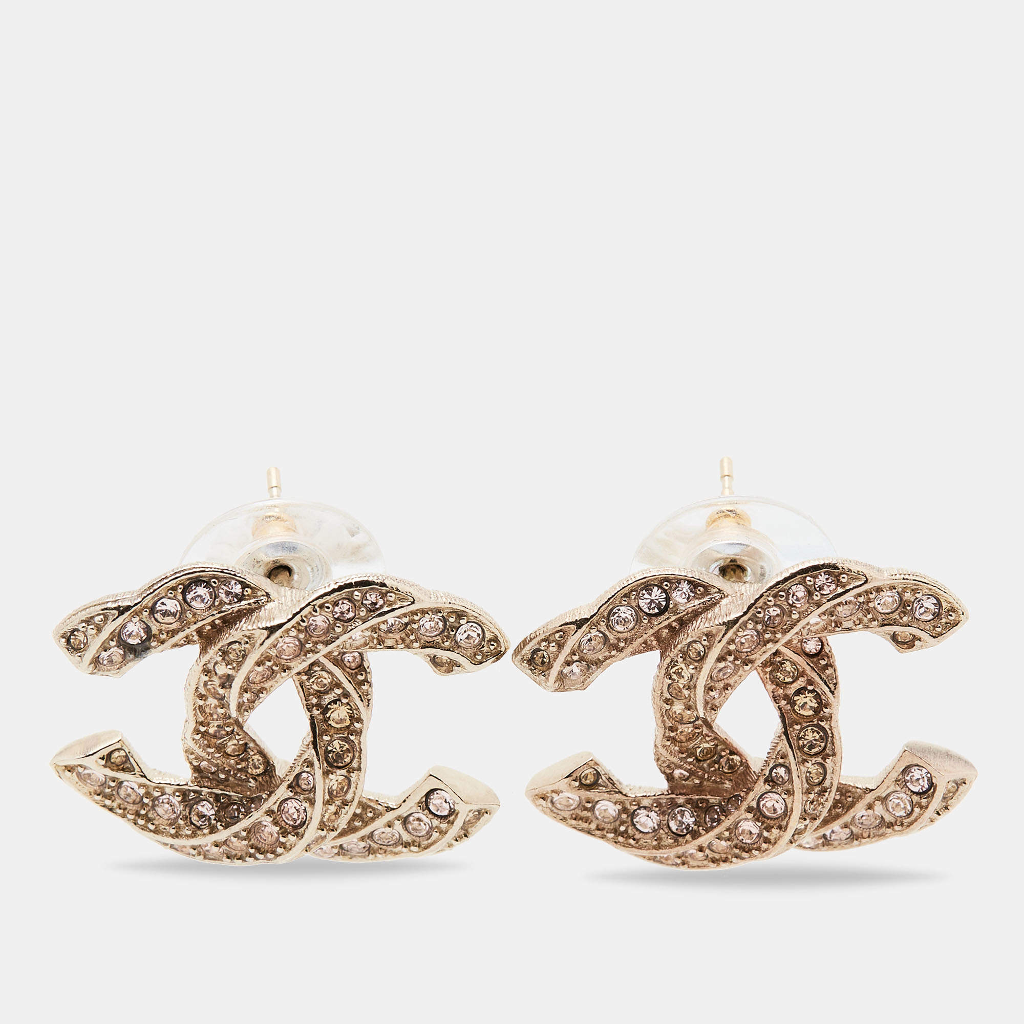 Chanel CC Crystals Gold Tone Earrings