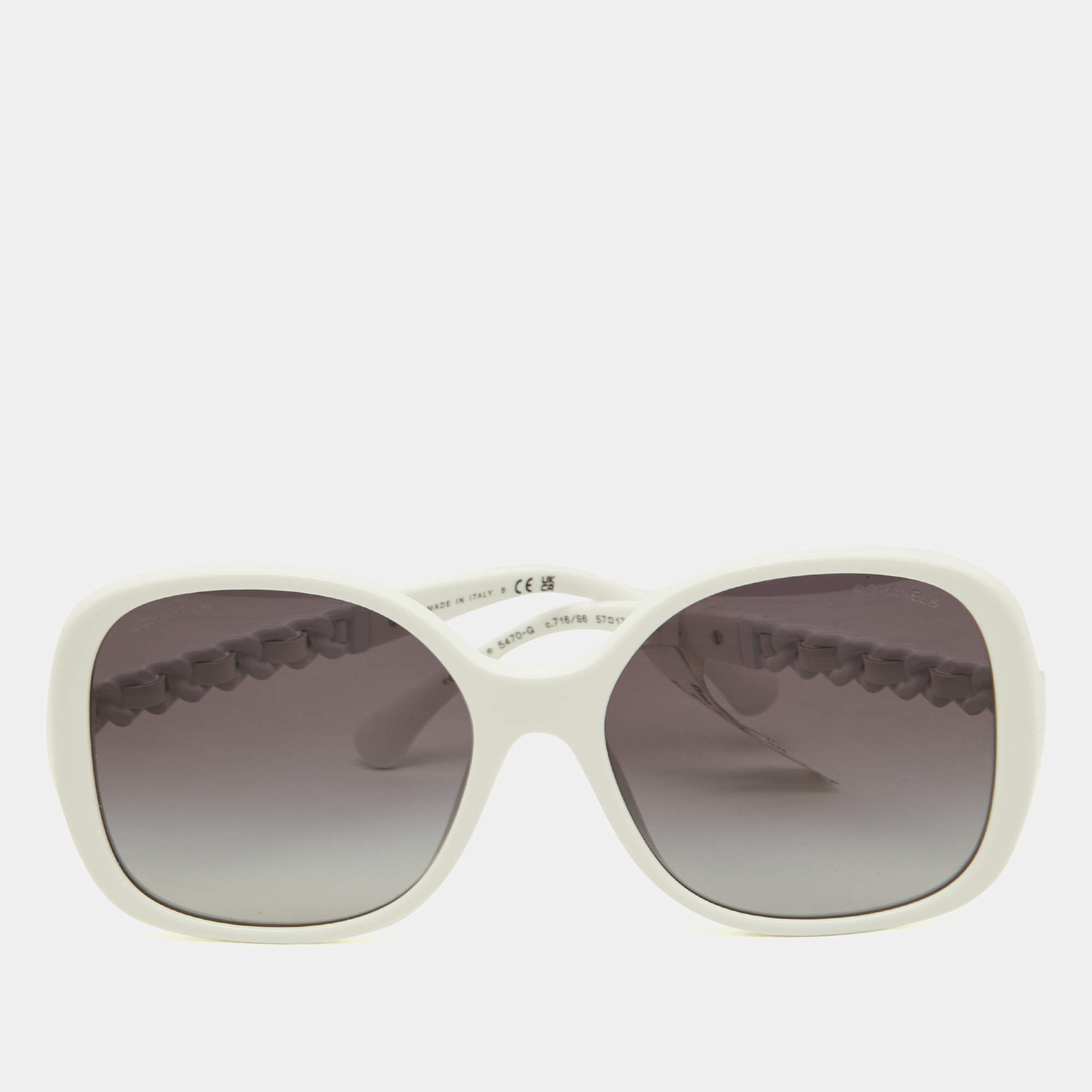 Chanel White/Grey 5270-Q Leather Trim Square Sunglasses Chanel