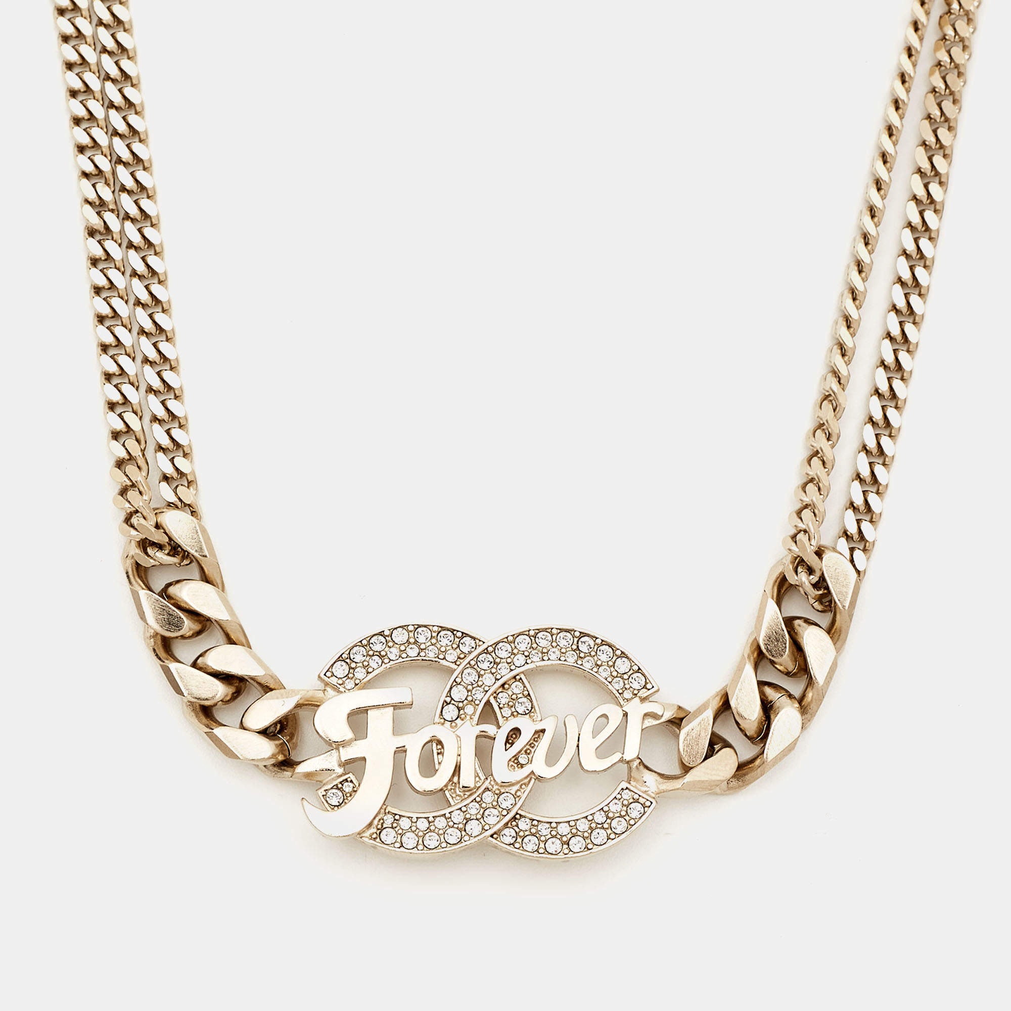 Pre Owned Chanel CC Forever Crystals Gold Tone Necklace