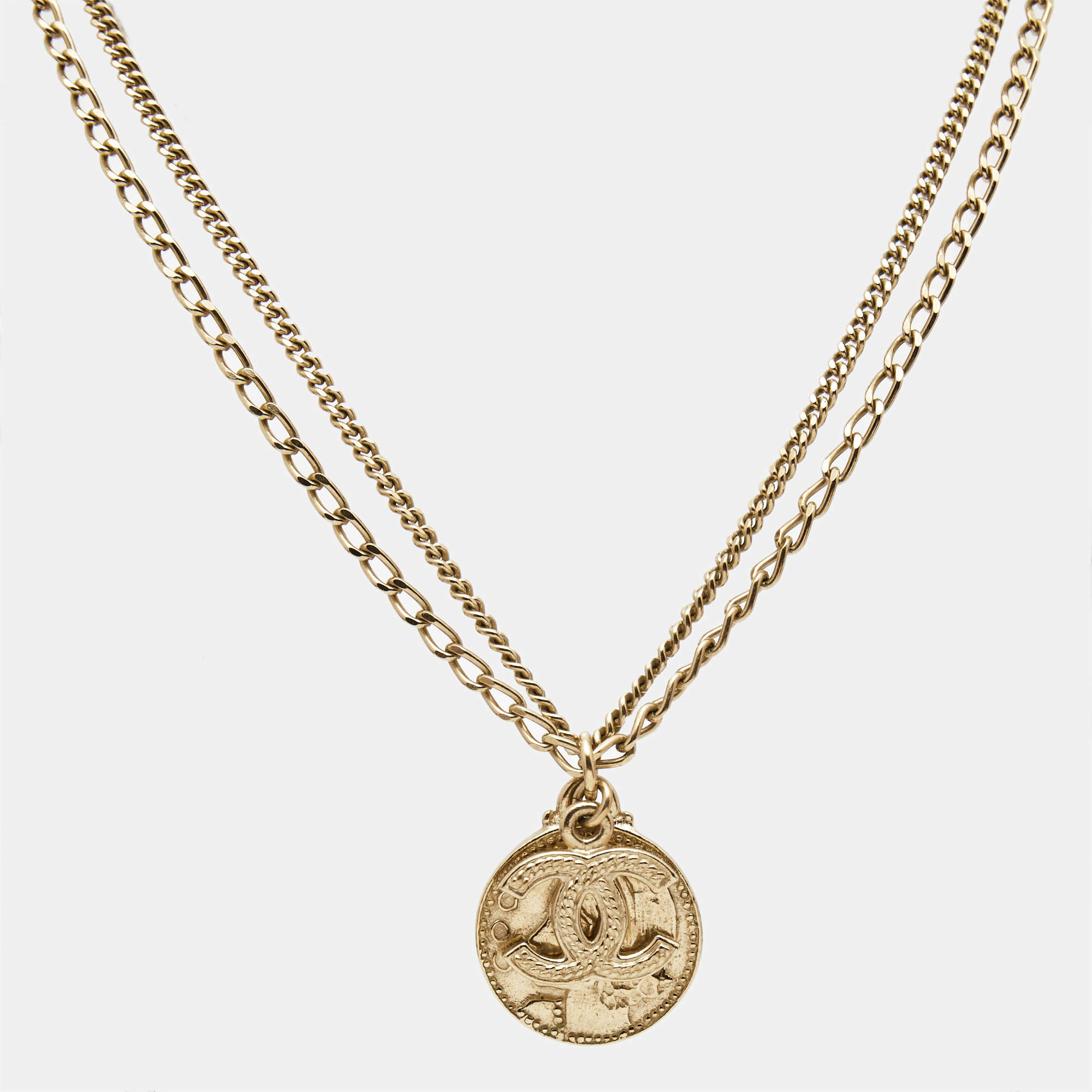 Chanel CC Coco Gold Tone Metal Chain Necklace