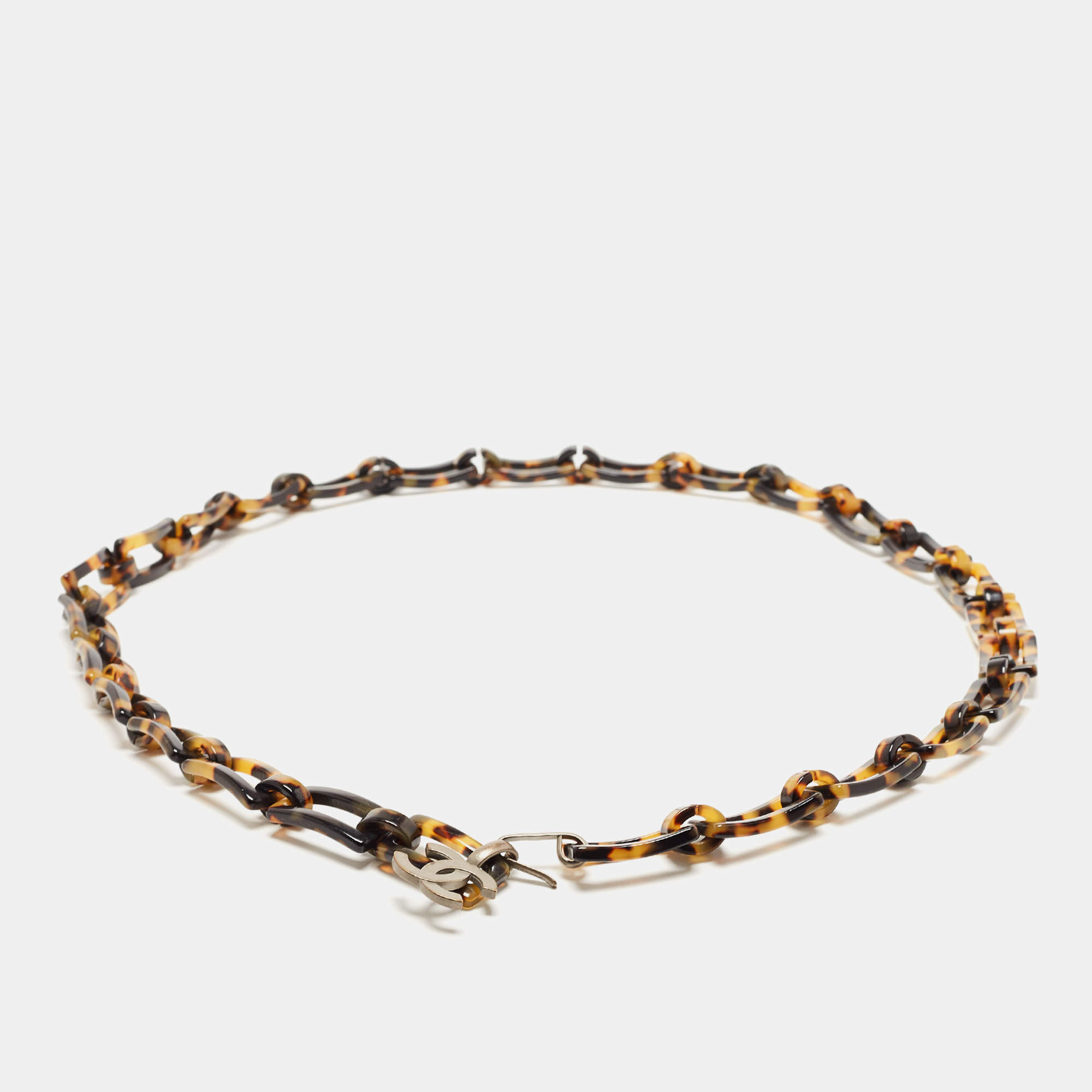 Chanel Brown Tortoise Acetate Chain Link CC Waist Belt 