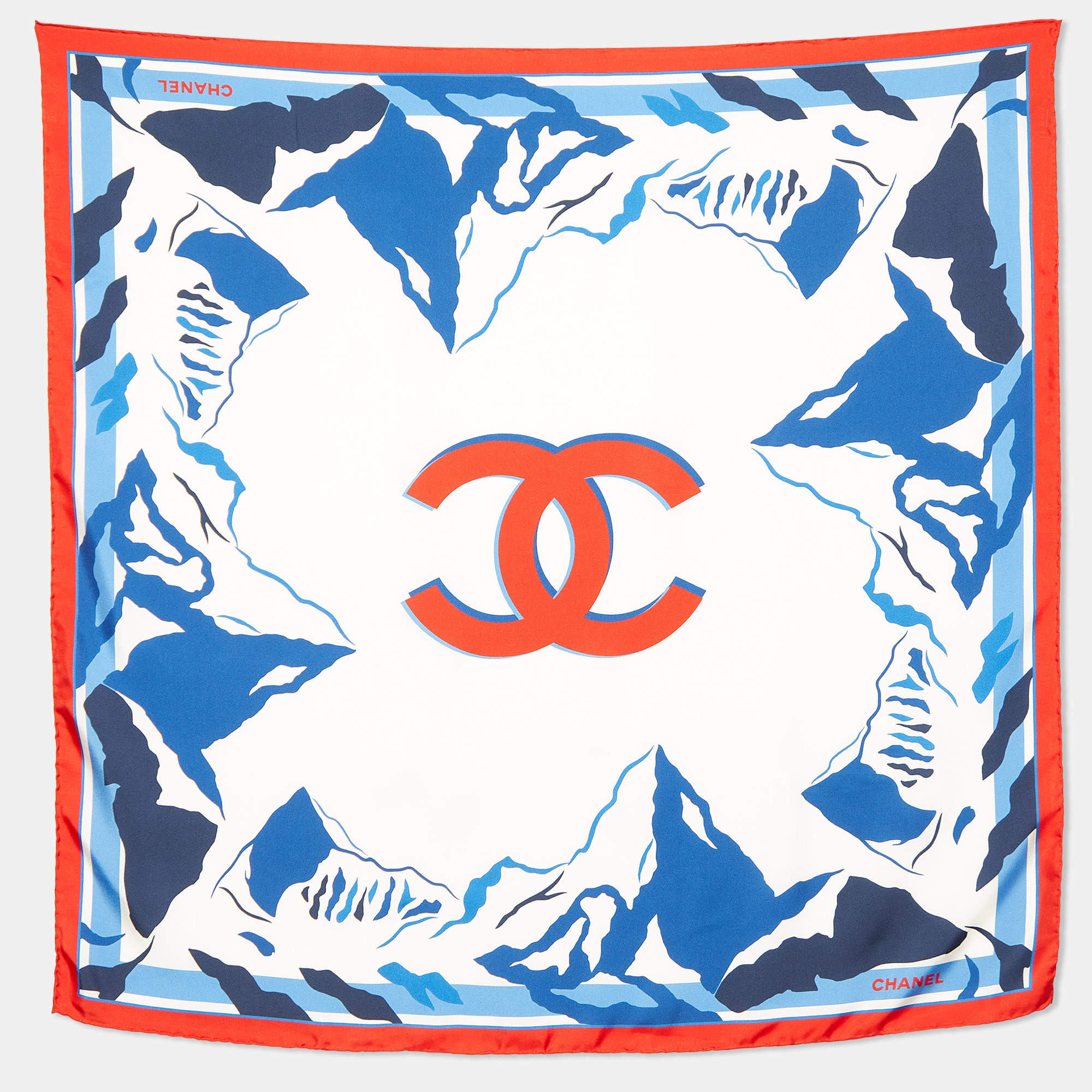 Chanel Multicolor Mountain Printed Silk Square Scarf