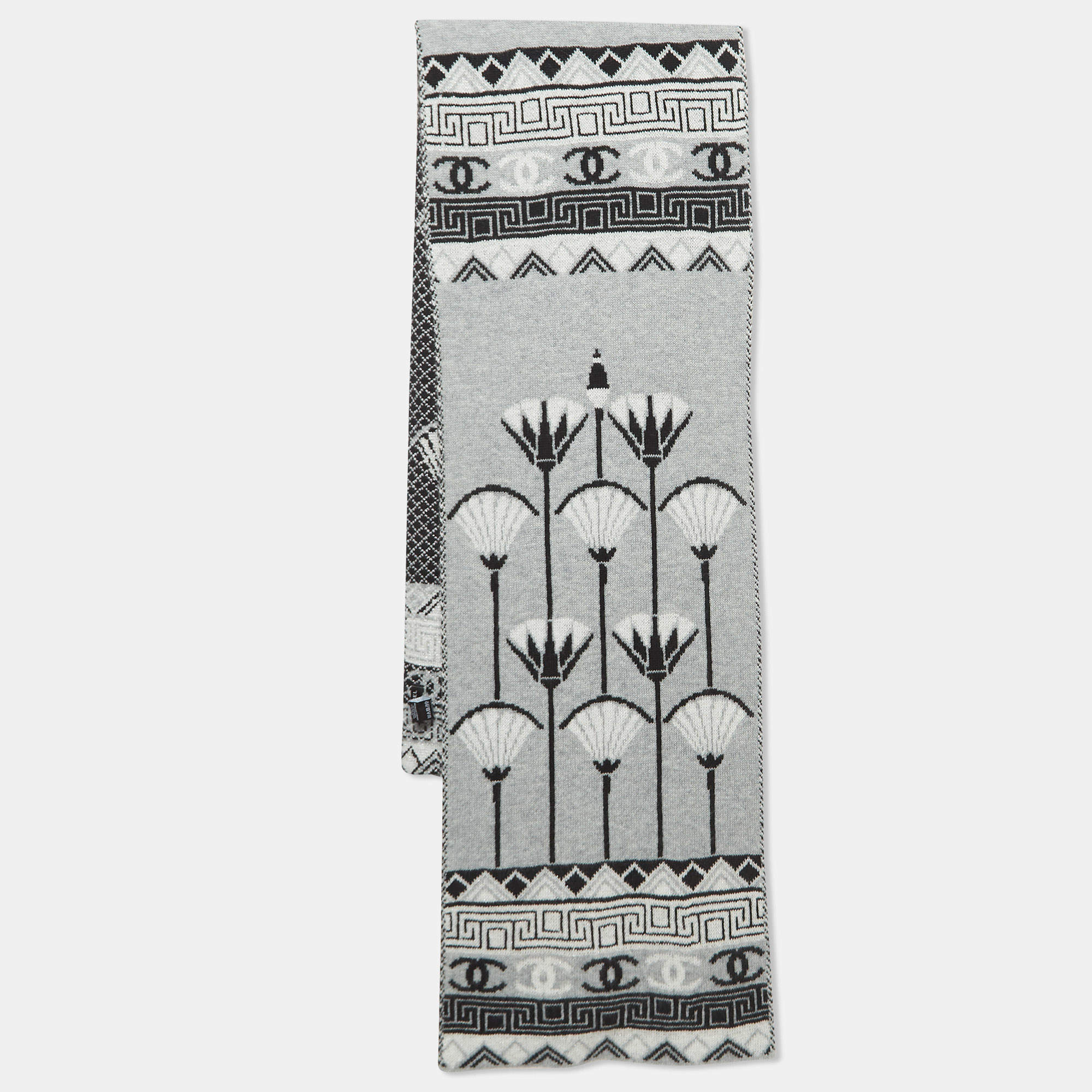 Pre Owned Chanel Monochrome Logo Cashmere Lurex Knit Muffler