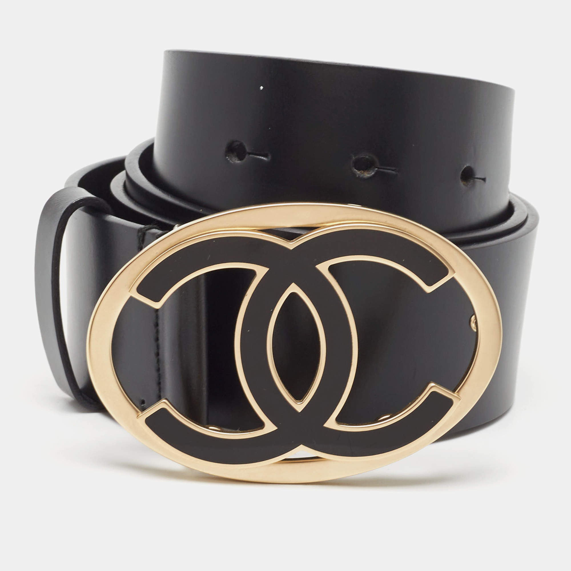 Chanel Black Leather CC Buckle Belt 80CM 