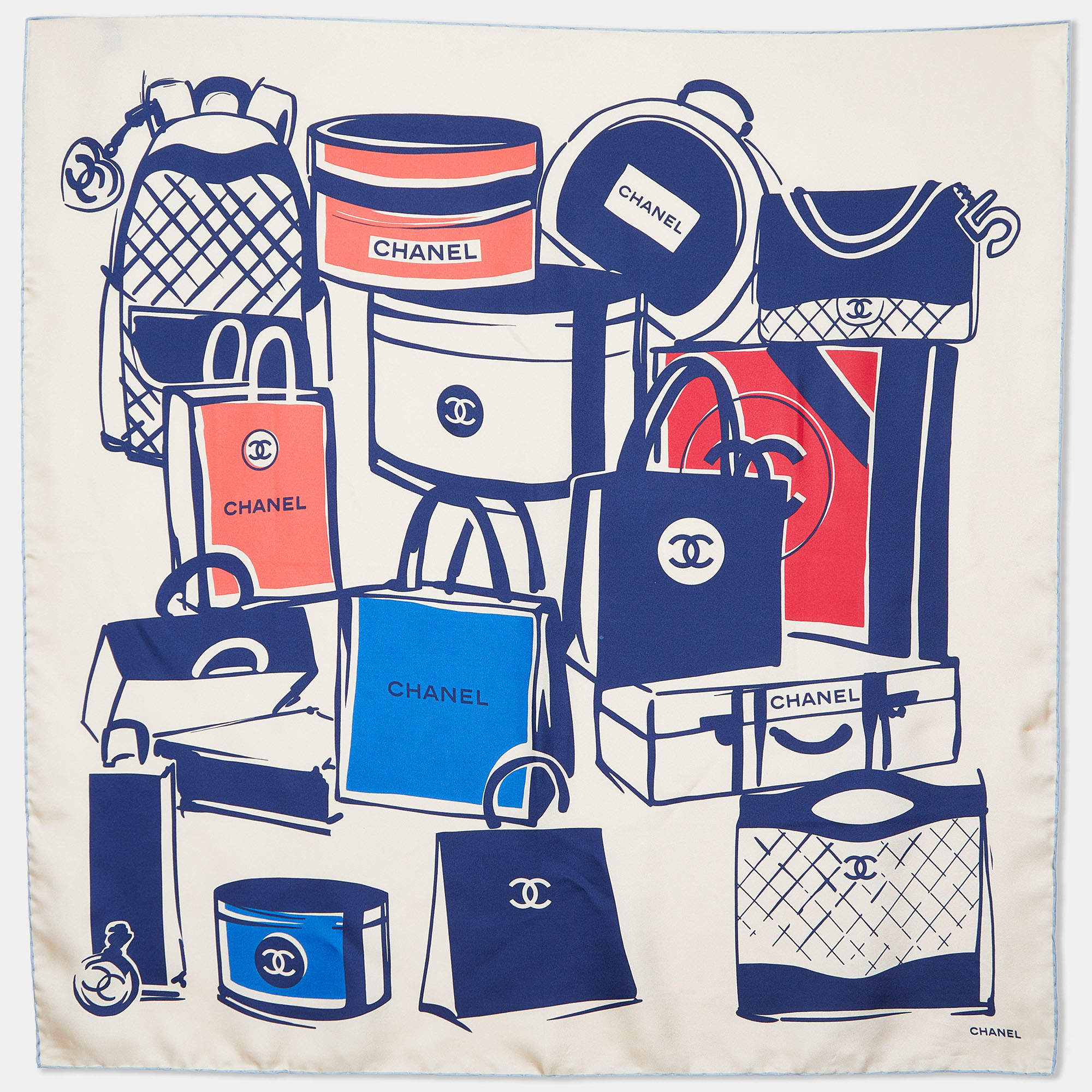Chanel Cream Luggage Print Silk Square Scarf