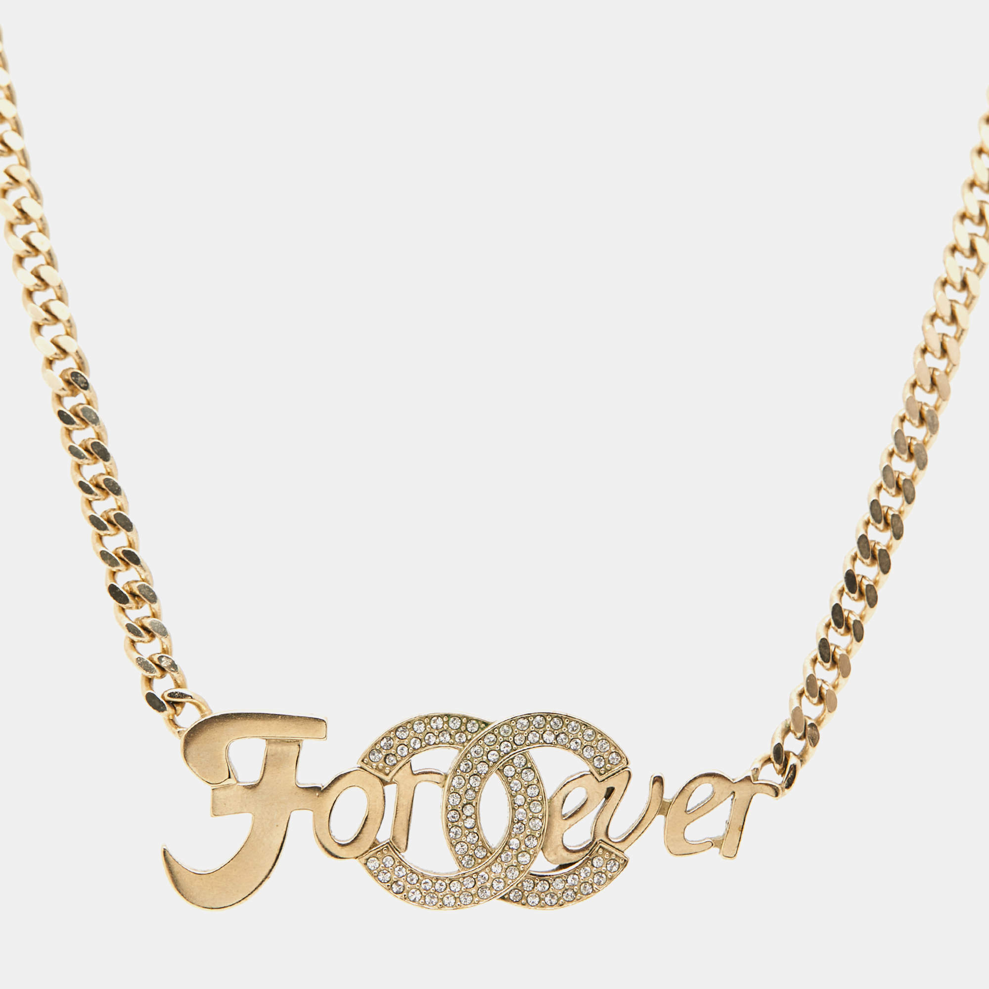 Pre Owned Chanel CC Forever Crystal Gold Tone Necklace