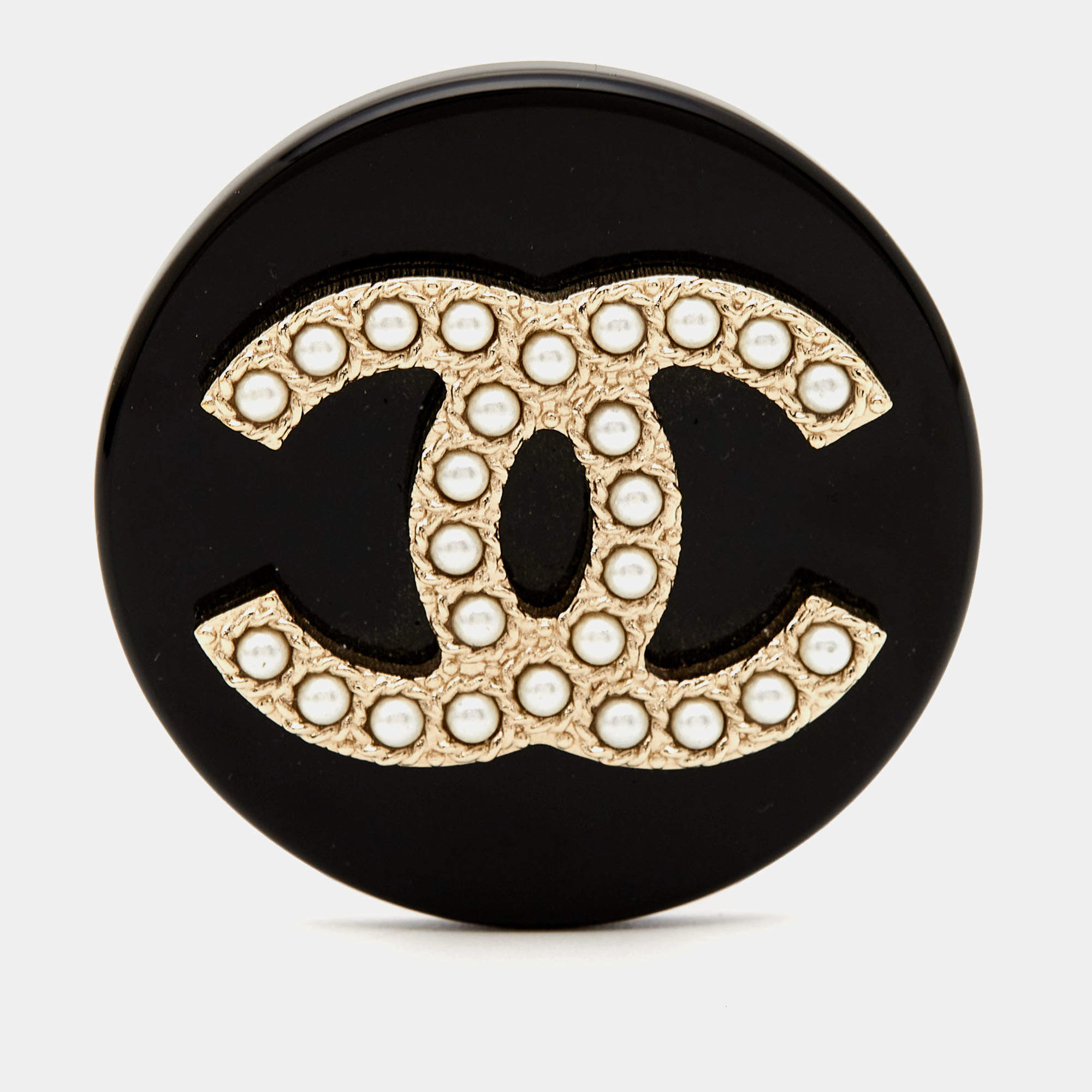Chanel CC Resin Faux Pearl Gold Tone Brooch