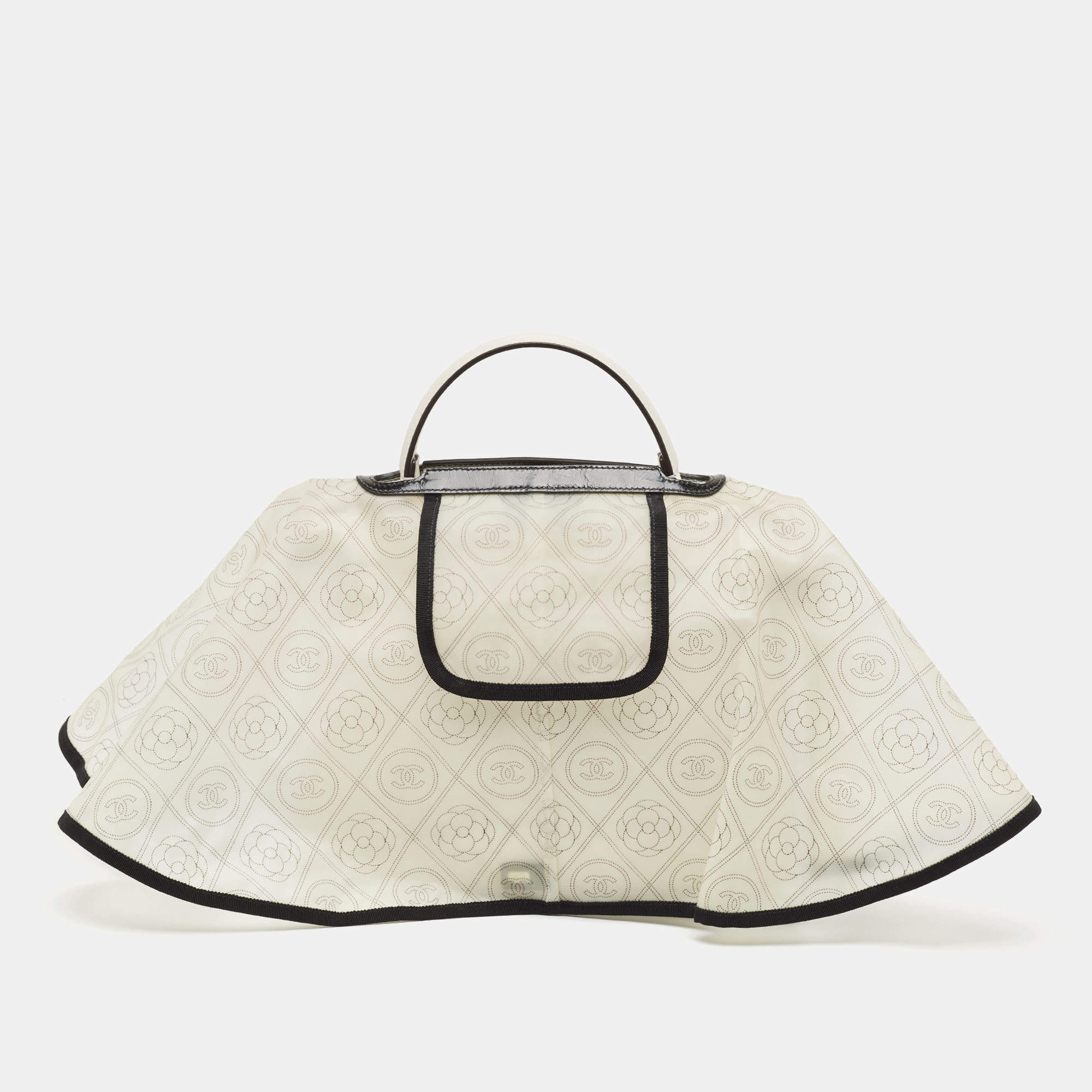 Chanel White/Black PVC and Leather Coco Bag Raincoat