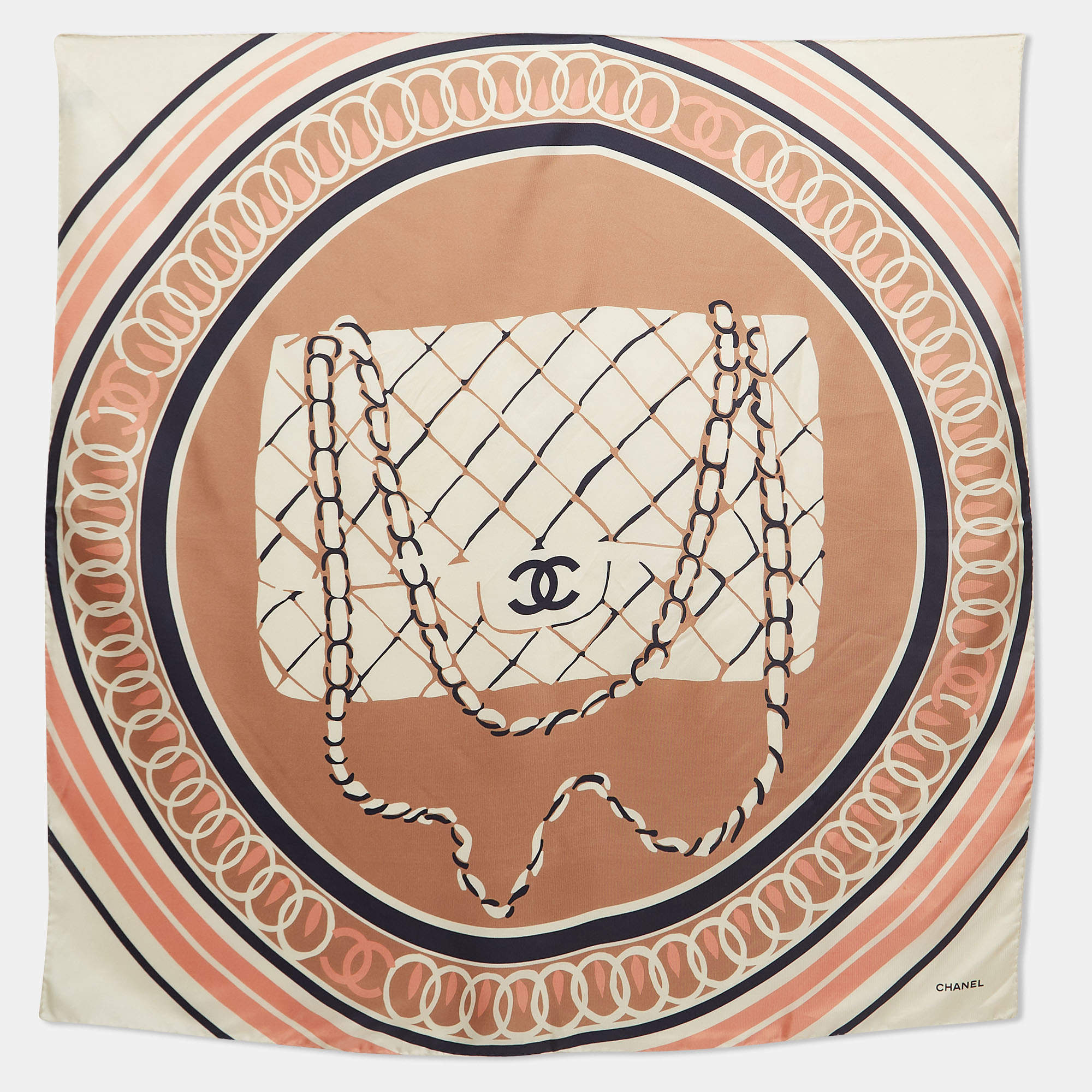 Pre Owned Chanel Cream CC Bag Print Silk square Scarf