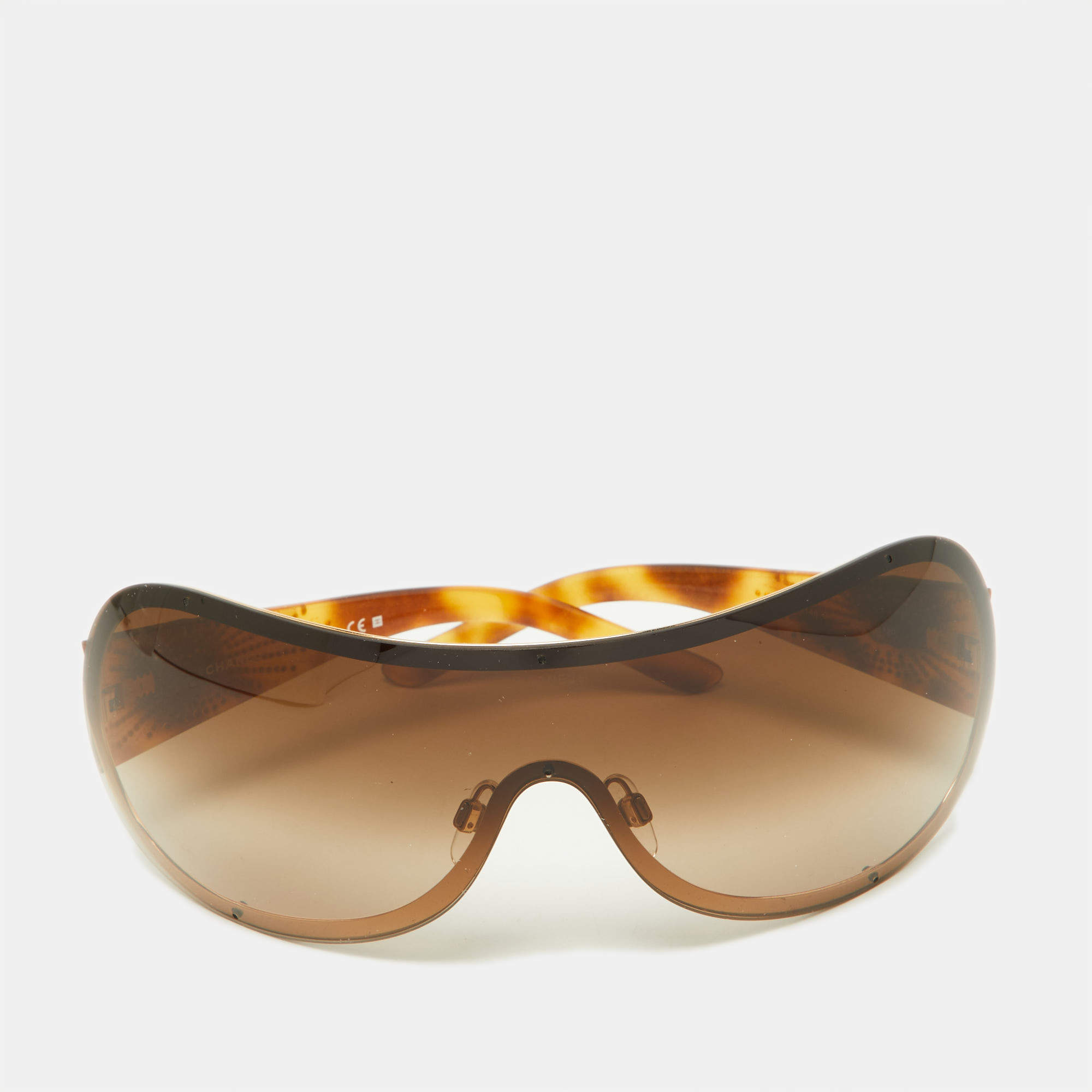 Pre Owned Chanel Brown Havana/Brown Gradient 4148 Crystal CC Shield Sunglasses
