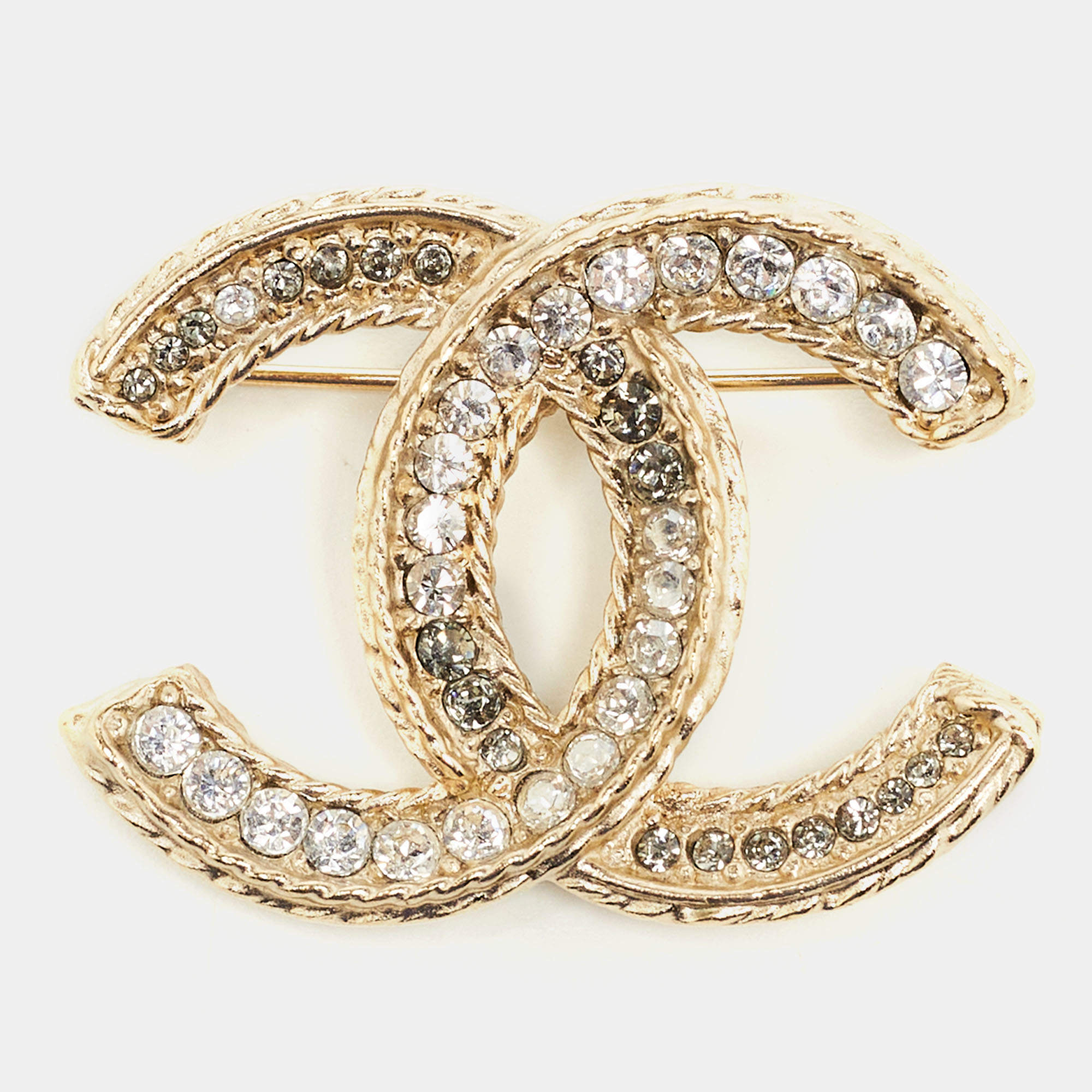 Pre Owned Chanel CC Enamel Crystals Gold Tone Brooch
