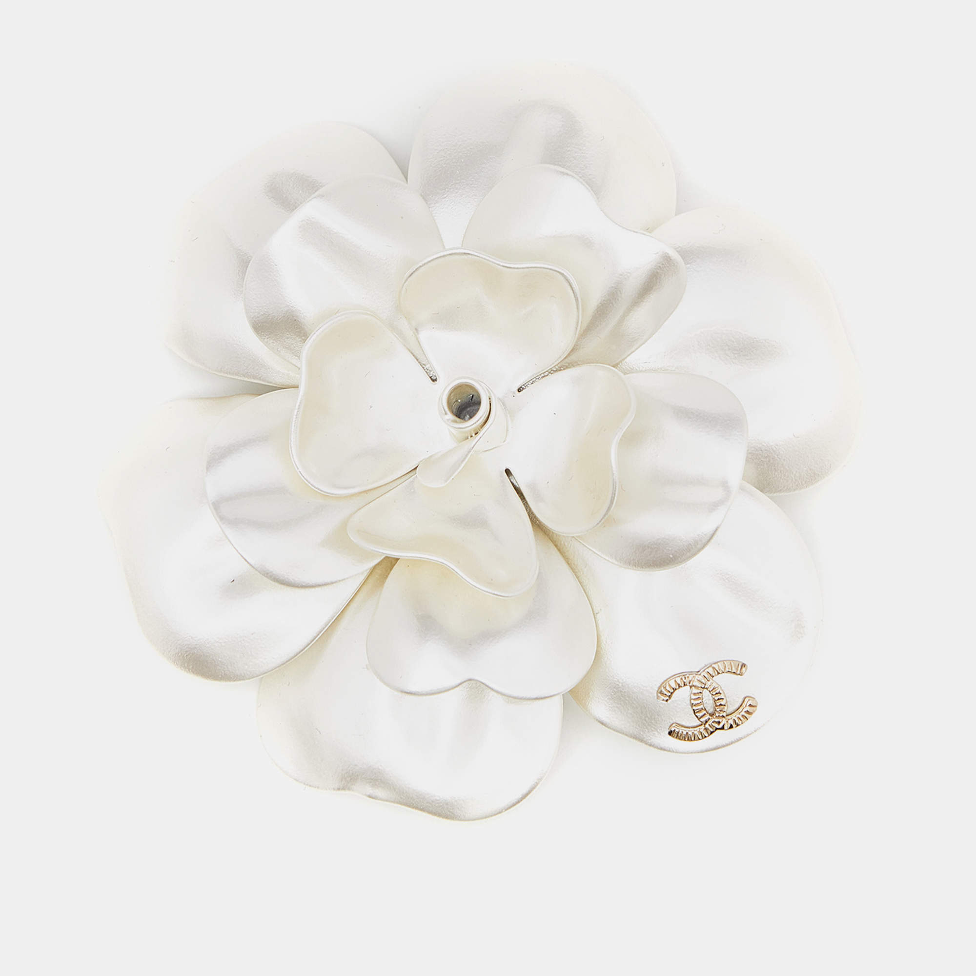 Chanel Camelia Resin Two Tone Brooch