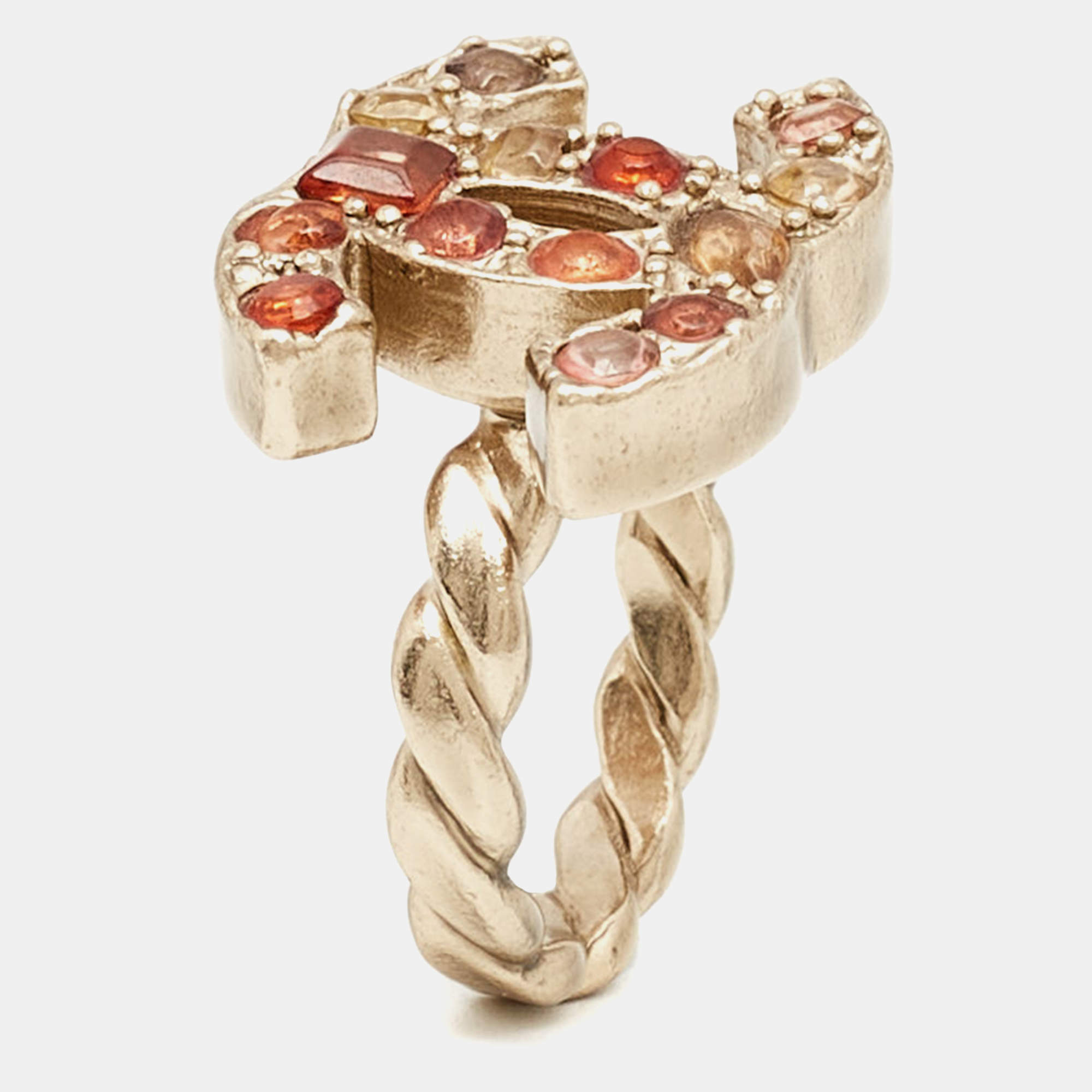 Chanel CC Resin Gold Tone Ring Size 53