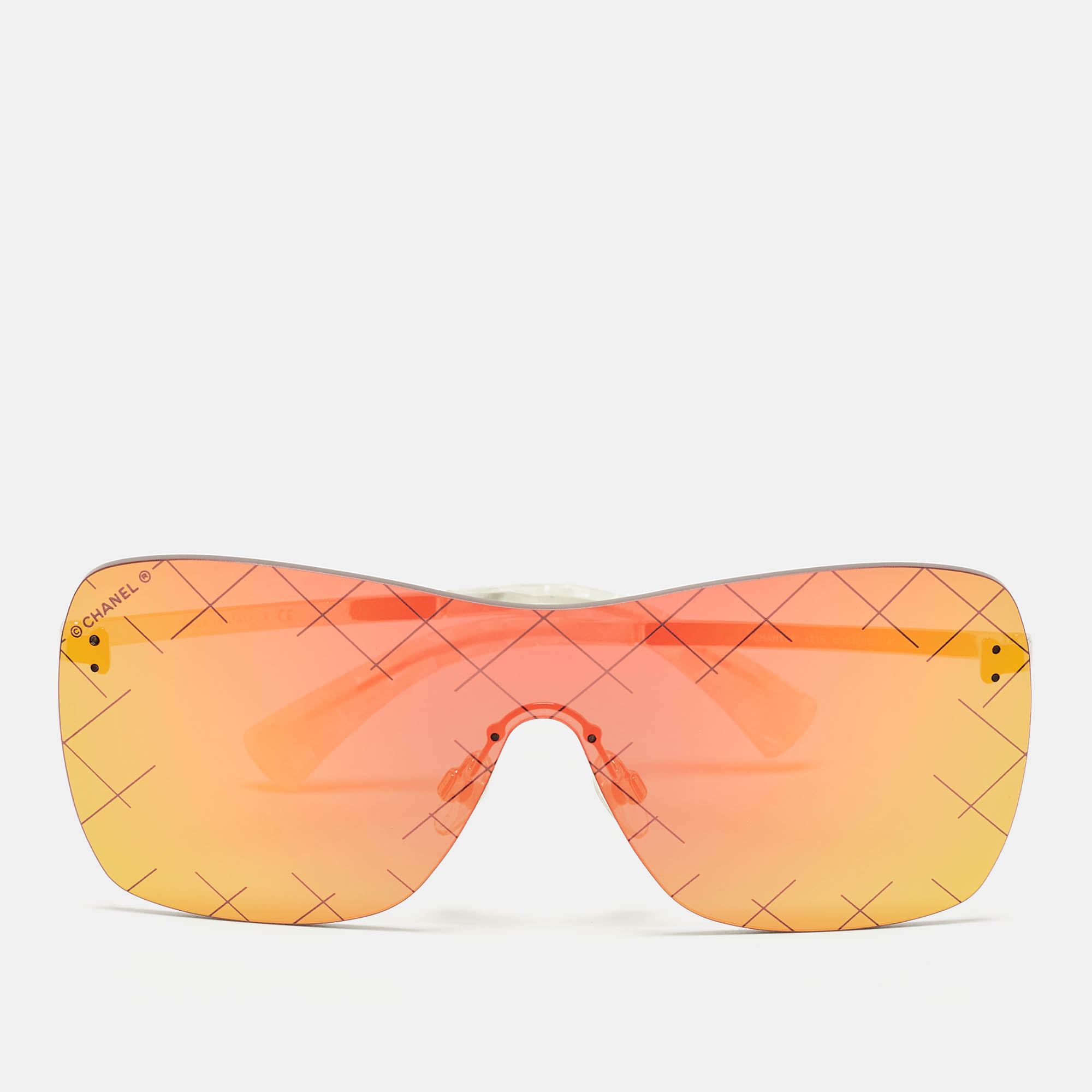 Pre Owned Chanel Silver/Red Mirrored 4215 Runway Shield Sunglasses